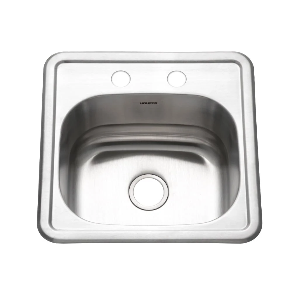 Houzer Hospitality 15 in Stainless Steel Topmount Single Bowl Bar Sink - 1515-6BS-1