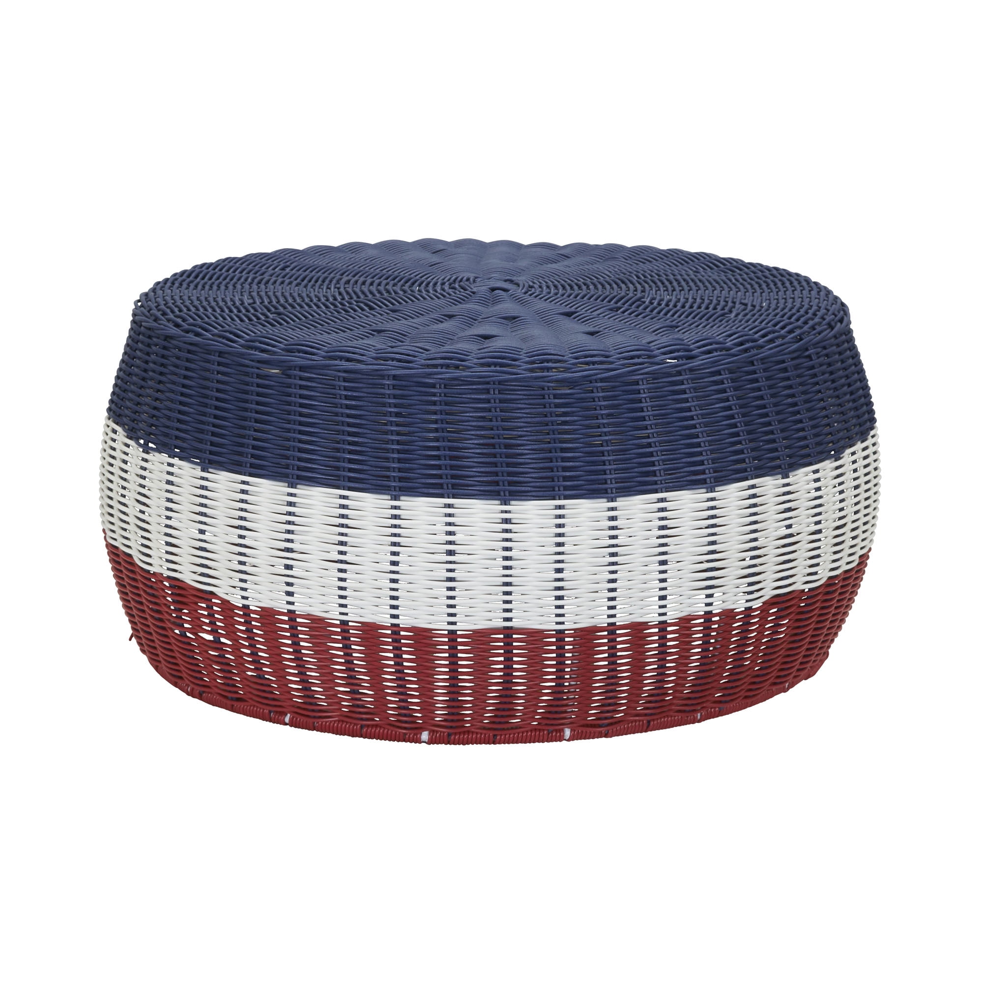 Household Essentials Handwoven Resin Ottoman Table, Blue, White and Red