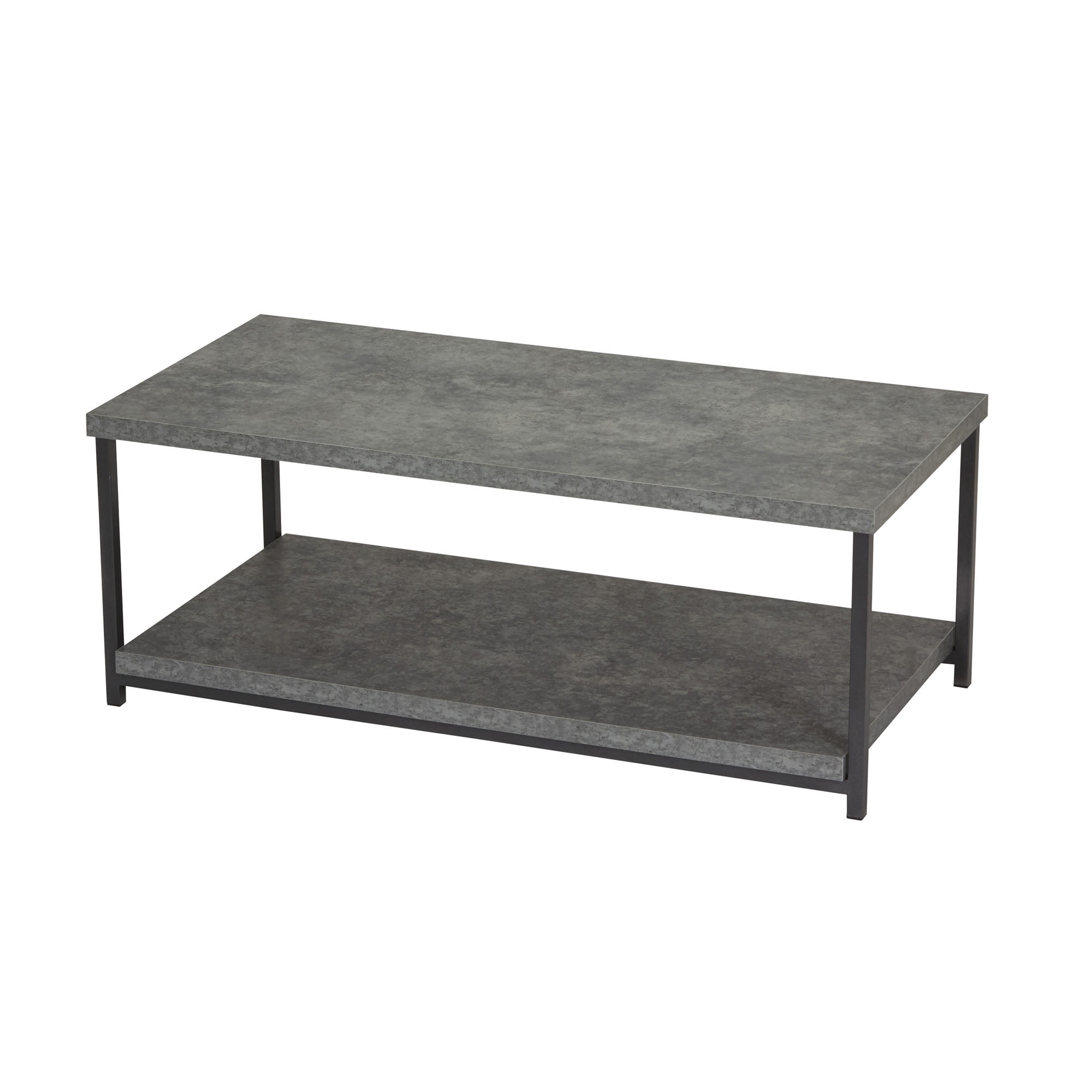 Household Essentials Jamestown Rectangular Coffee Table with Storage Shelf Rustic Slate Concrete and Black Metal