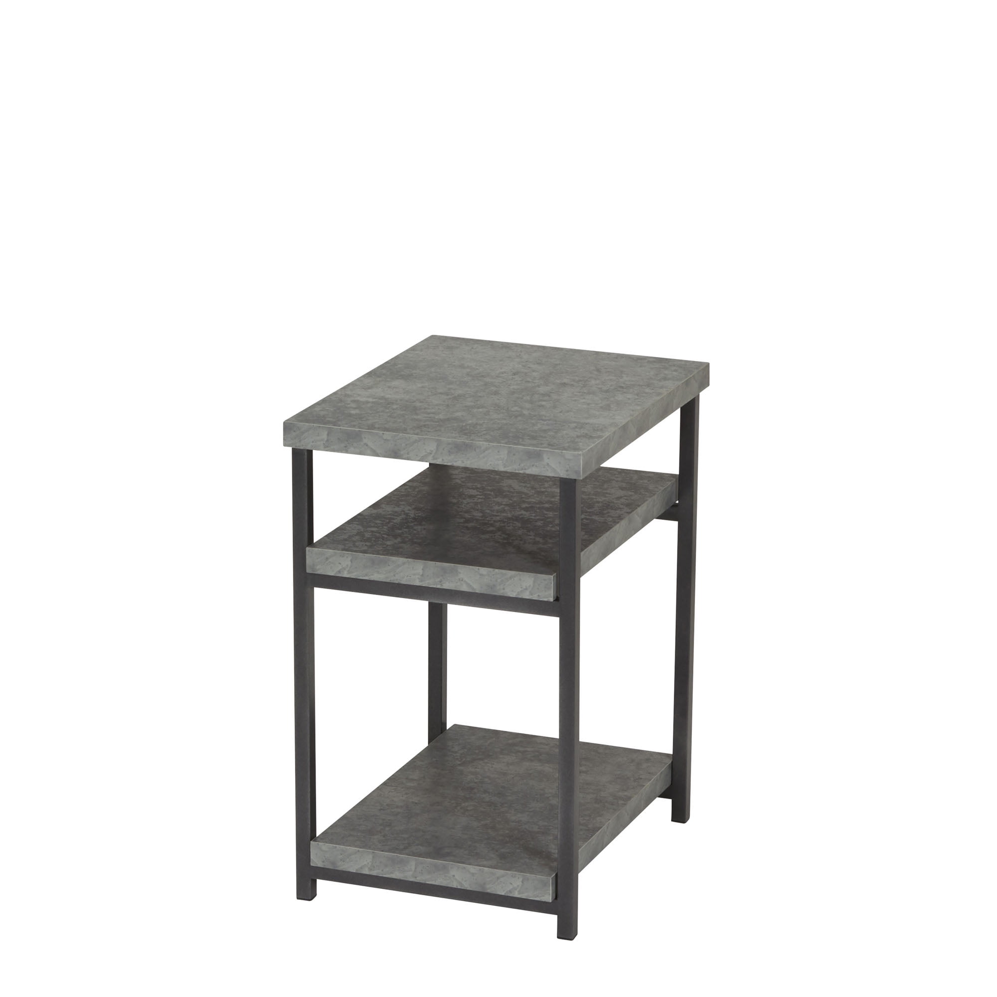 Household Essentials Jamestown Rectangular Side End Table with Storage Shelves Rustic Slate Concrete and Black Metal