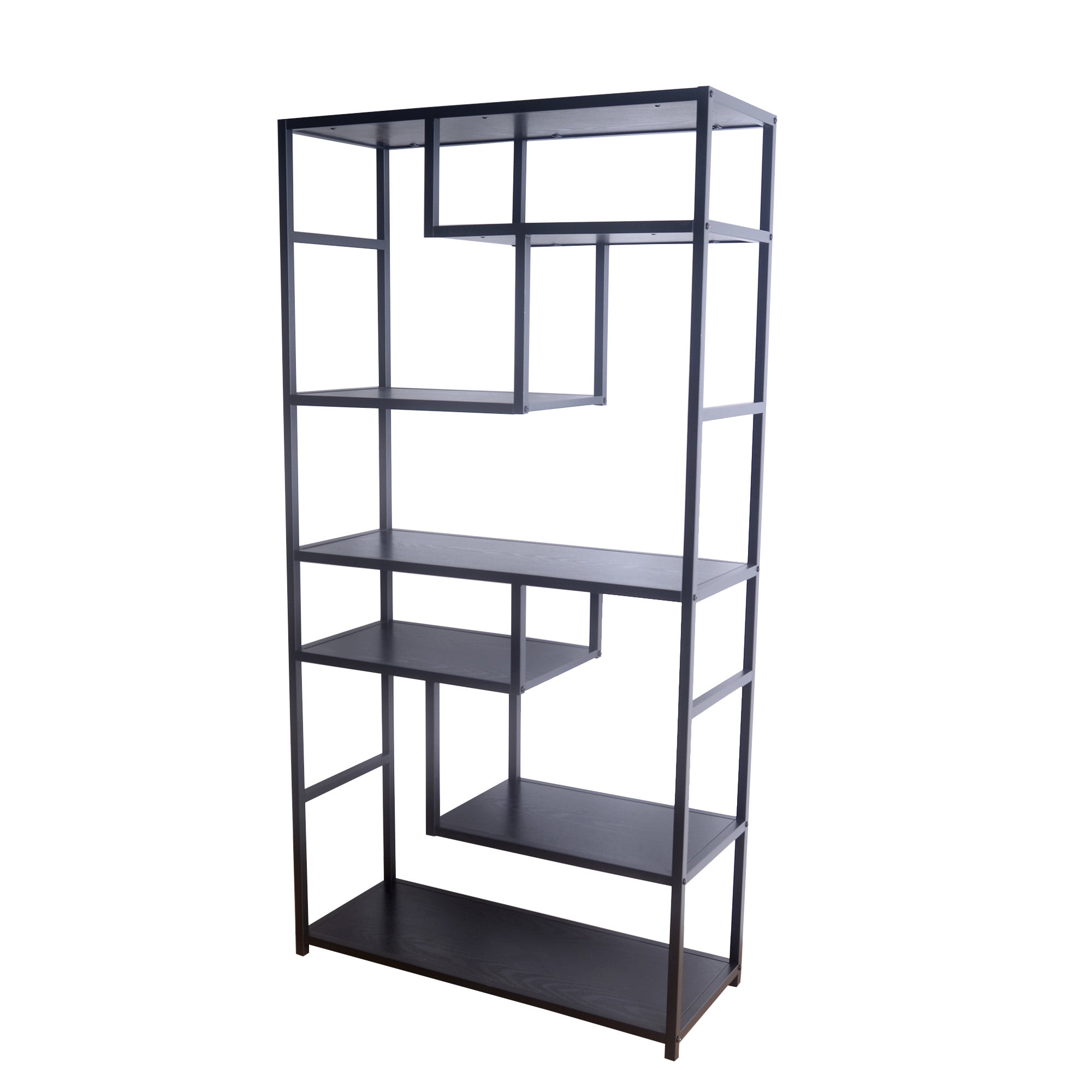 Household Essentials 6 Tier 65'' Tall Etagere Bookcase, Black Oak