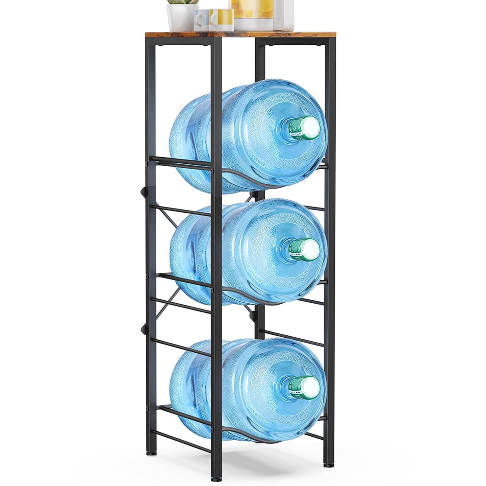 Housolution 3-Tier 5 Gallon Water Jug Holder with Storage Shelve,5 Gallon Water Jug Stand Bottle Organizer for Kitchen Office Living Room,Black