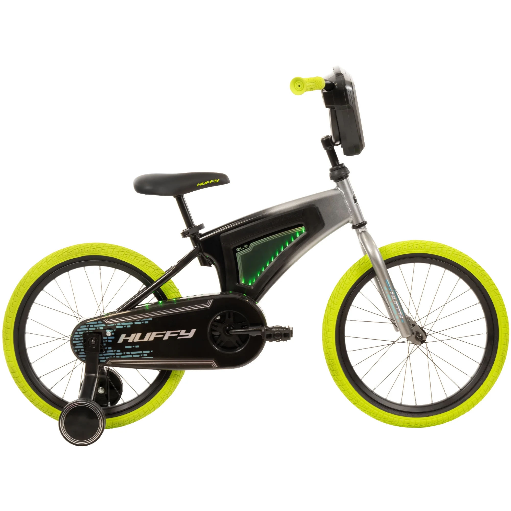Huffy 18" Electro-Light Kids' Bike, Fits Riders 3'6" - 4'1", Grey/Green, Kids, Unisex