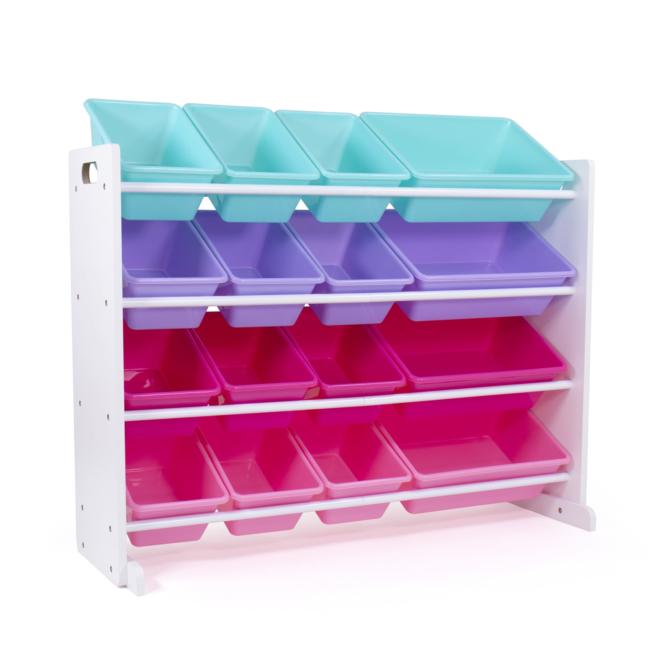 Humble Crew Storage Organizer with 16 Plastic Bins for Kids & Toddlers, White/Blue/Pink/Purple