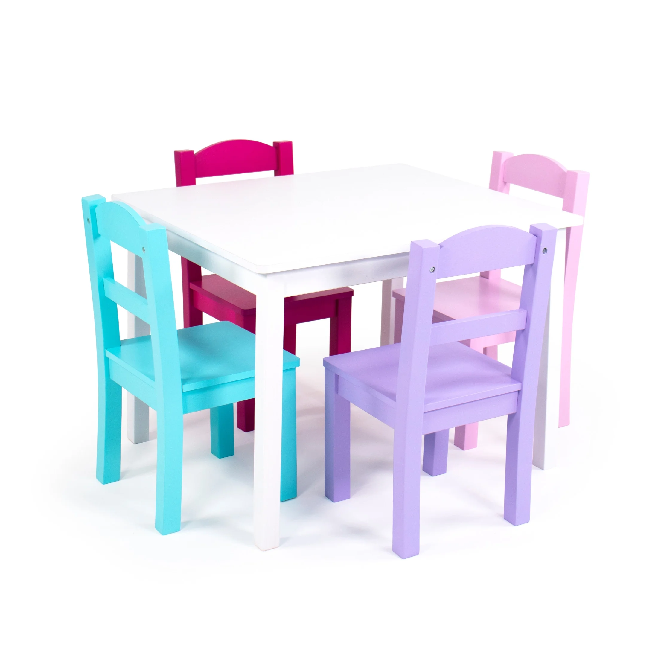 Humble Crew Forever Toddler Wood Table and 4 Chairs Set, White/Pink/Purple/Turquoise
