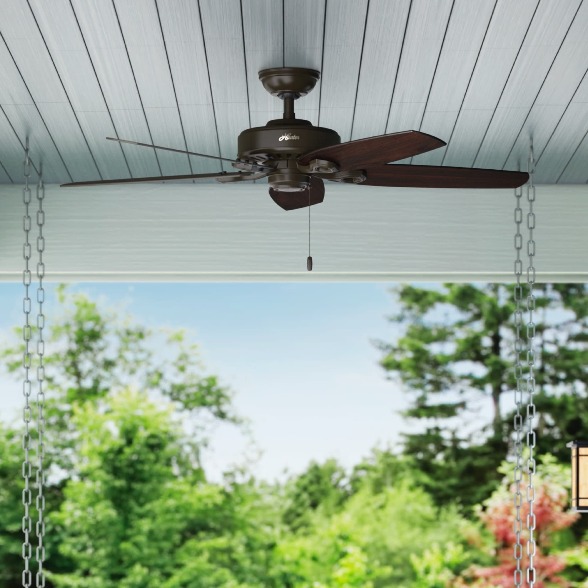 Hunter - Builder Indoor/Outdoor Ceiling Fan, 52-inch, New Bronze, Traditional-style, 3-speed WhisperWind Motor, 53292, for porches, patios, sunrooms, bathrooms
