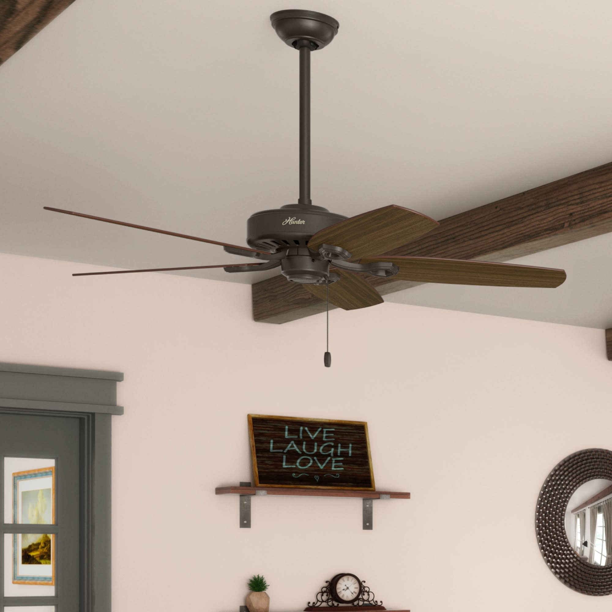 Hunter - Builder Indoor Ceiling Fan, 52-inch, New Bronze, Traditional-style, 3-speed WhisperWind Motor, 53242, for living rooms, bedrooms, home offices, kitchens