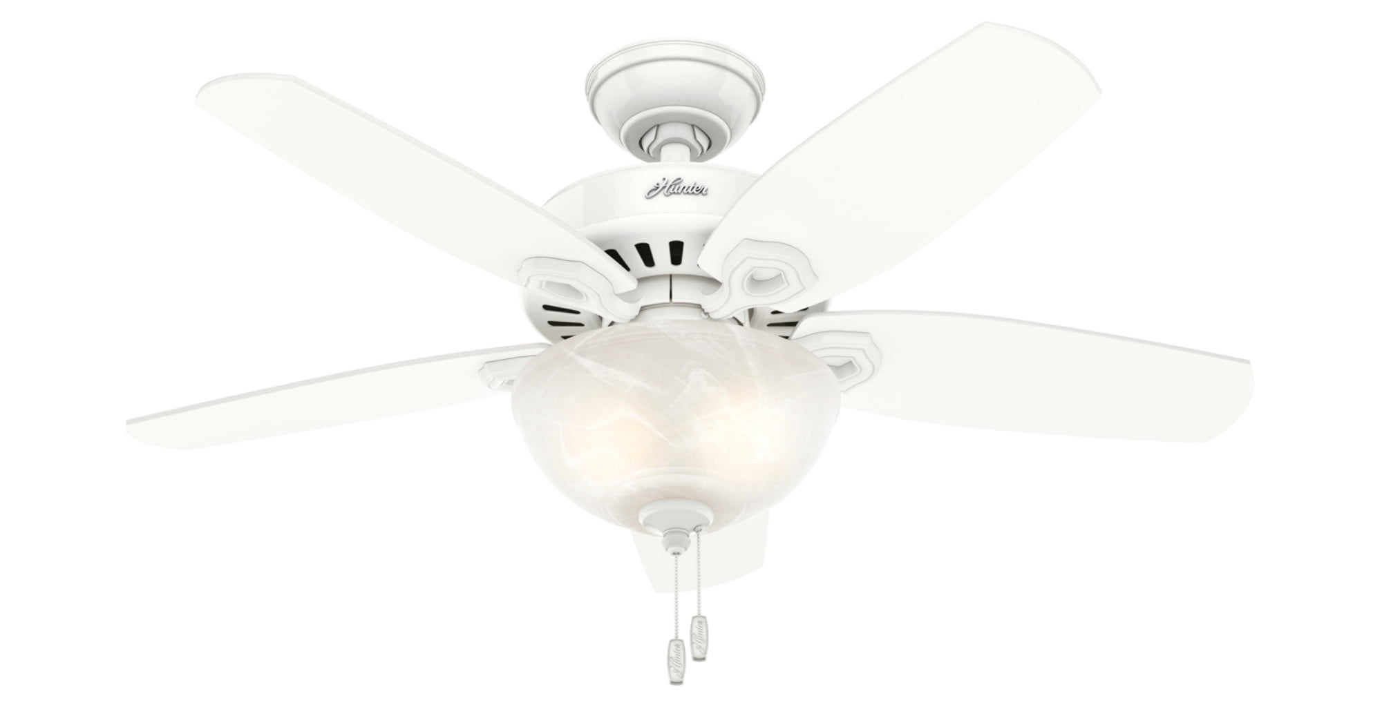 Hunter 42 inch Indoor Ceiling Fan with LED Light - White Ceiling Fan with Pull Chain, For Bedroom or Living Room, Standard Mount, No Remote, 5 Blades, Includes Bulbs - Builder 52217, Snow White