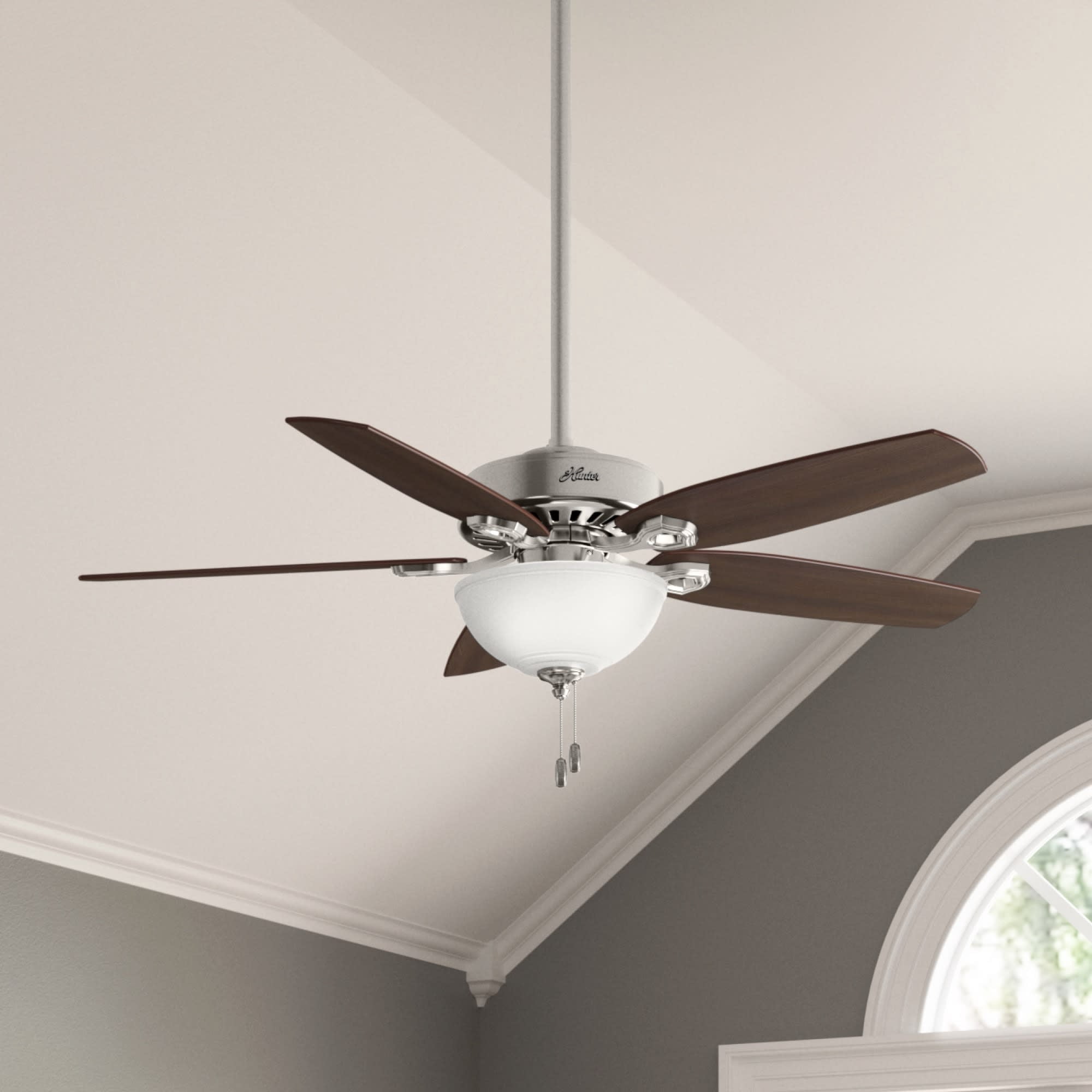 Hunter - Builder Indoor Ceiling Fan With Light, 52-inch, Brushed Nickel, Traditional-style, 3-speed WhisperWind Motor, 53090, for living rooms, bedrooms, home offices, kitchens