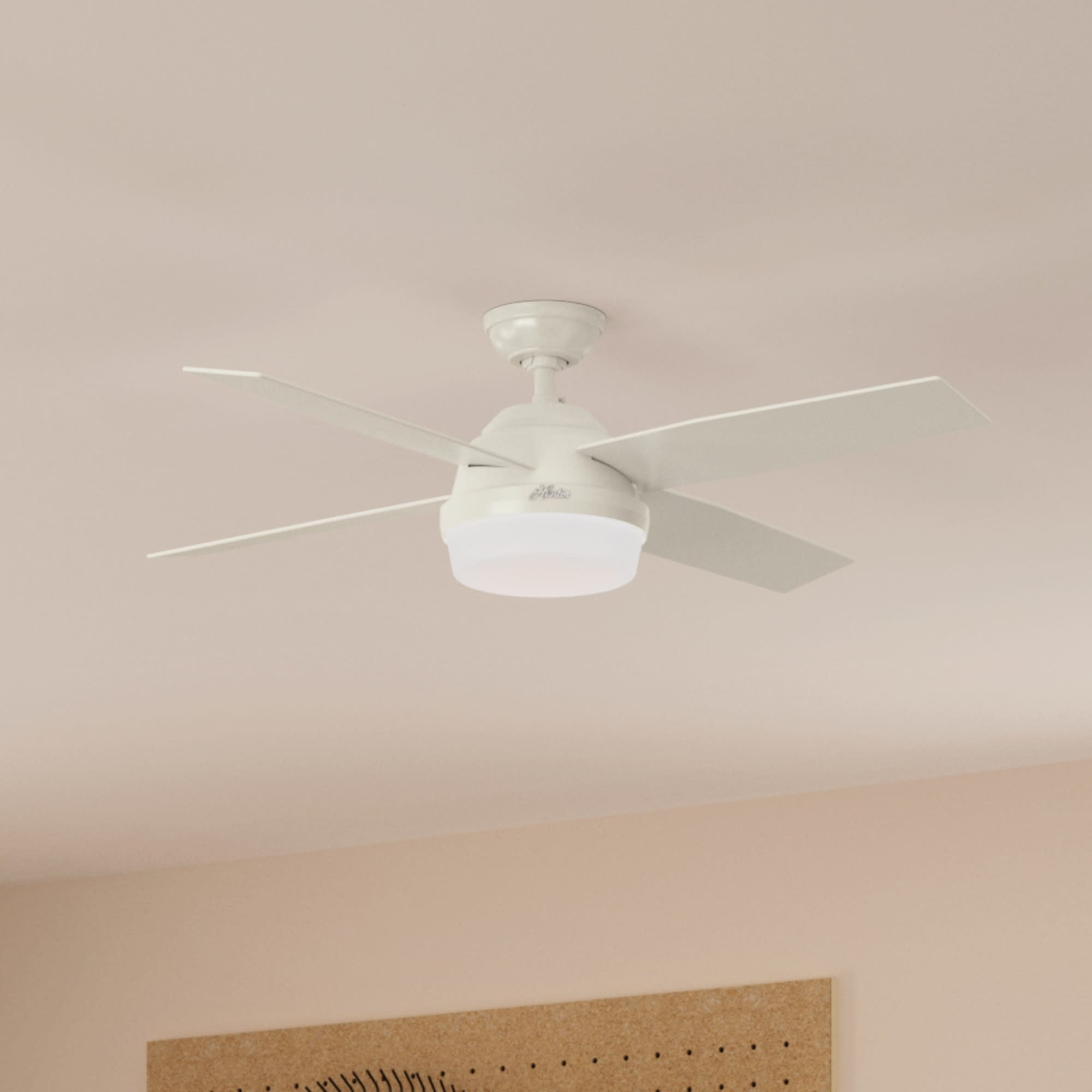 Hunter - Dempsey Indoor/Outdoor Ceiling Fan With Light, Remote, 52-inch, Fresh White, Modern-style, 3-speed WhisperWind Motor, 59252, for Porches, Bathrooms