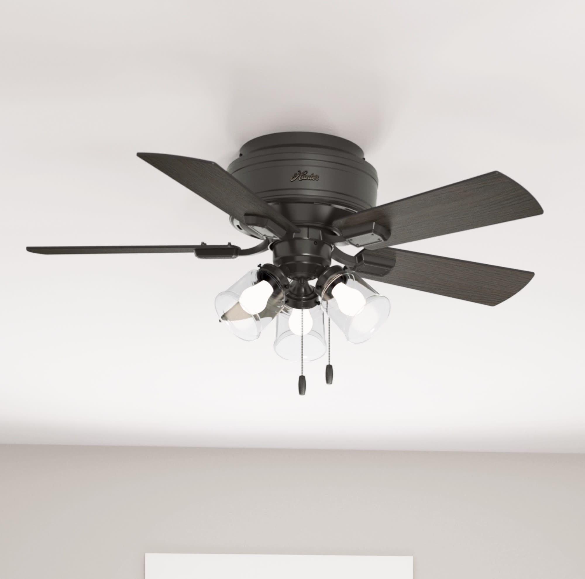 Hunter - Crestfield Indoor Low Profile Ceiling Fan With Light, 42-inch, Noble Bronze, Casual-style, 3-speed WhisperWind Motor, 52153, for Living Rooms, Bedrooms