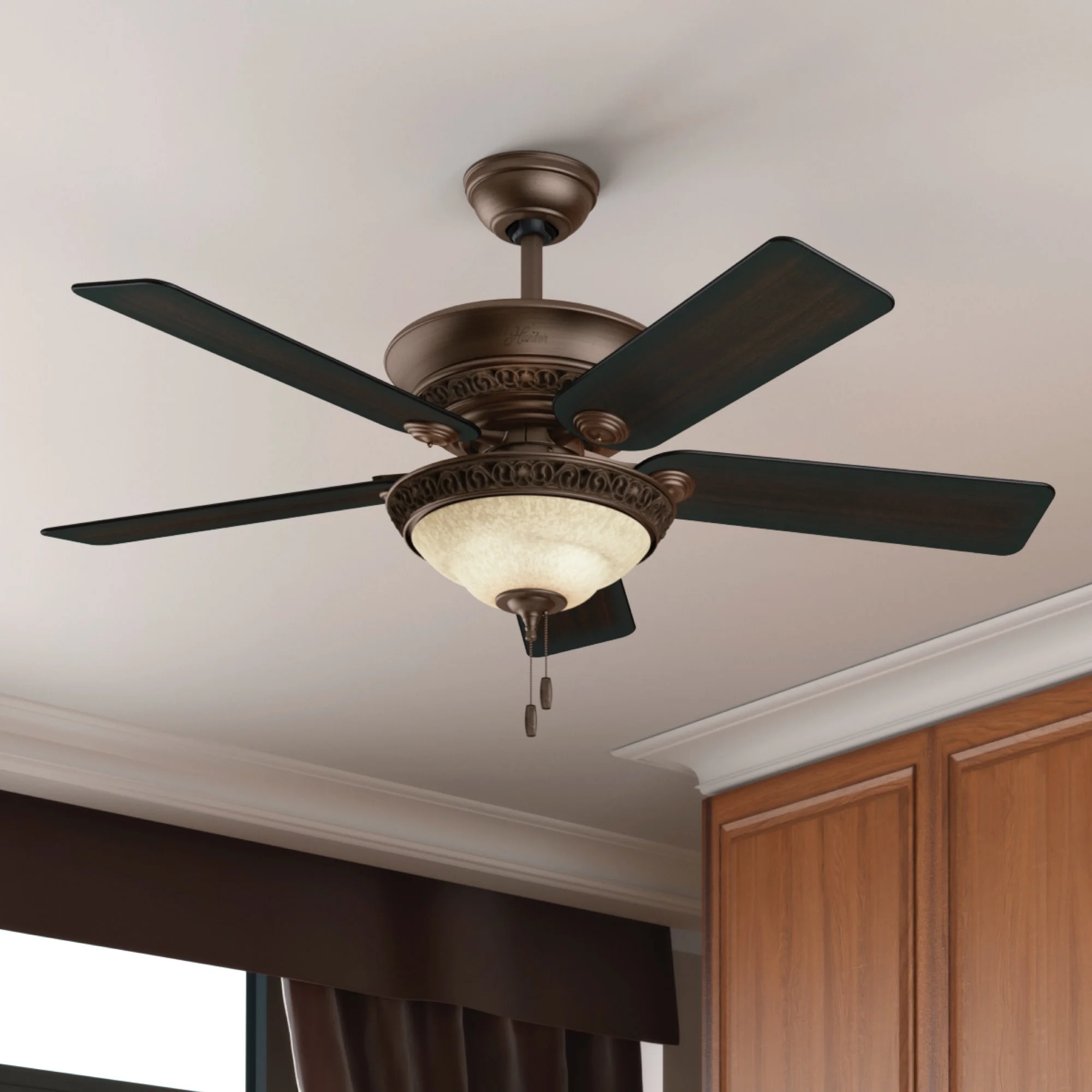 Hunter - Italian Countryside Indoor Ceiling Fan With Light, 52-inch, P.A. Cocoa, Traditional-style, 3-speed WhisperWind Motor, 53200, for Living Rooms, Bedrooms