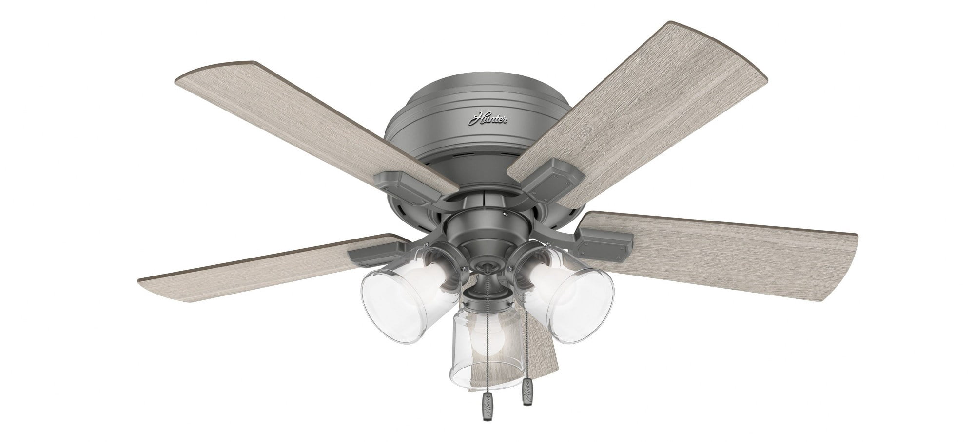 Hunter Fan 42" Crest field Matte Silver Low Profile Ceiling Fan with LED Light and Pull Chain