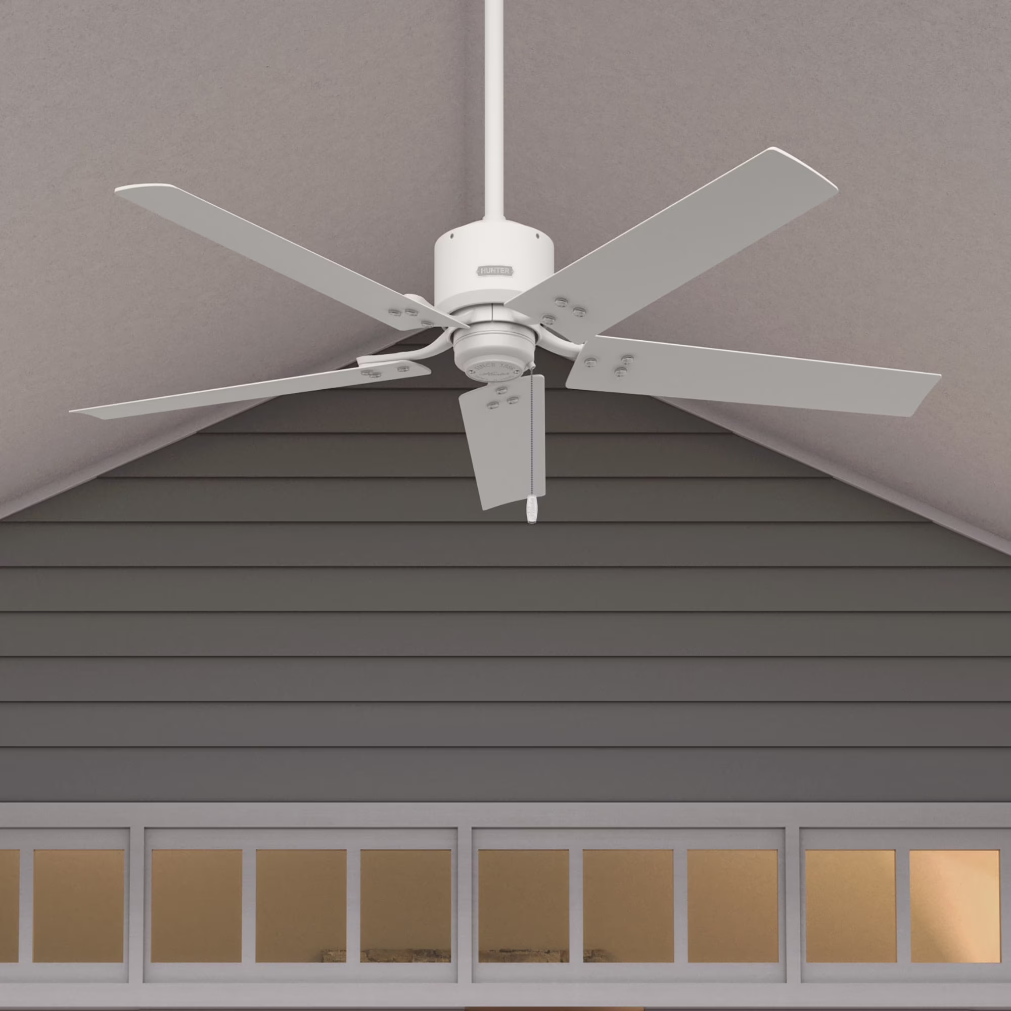 Hunter 52 inch Outdoor or Indoor Ceiling Fan No Light - White Ceiling Fan without Light, For Patio, Porch, Garage, or Living Room, Standard Mount, 5 Blades, Pull Chain - Windbound 51460, Matte White