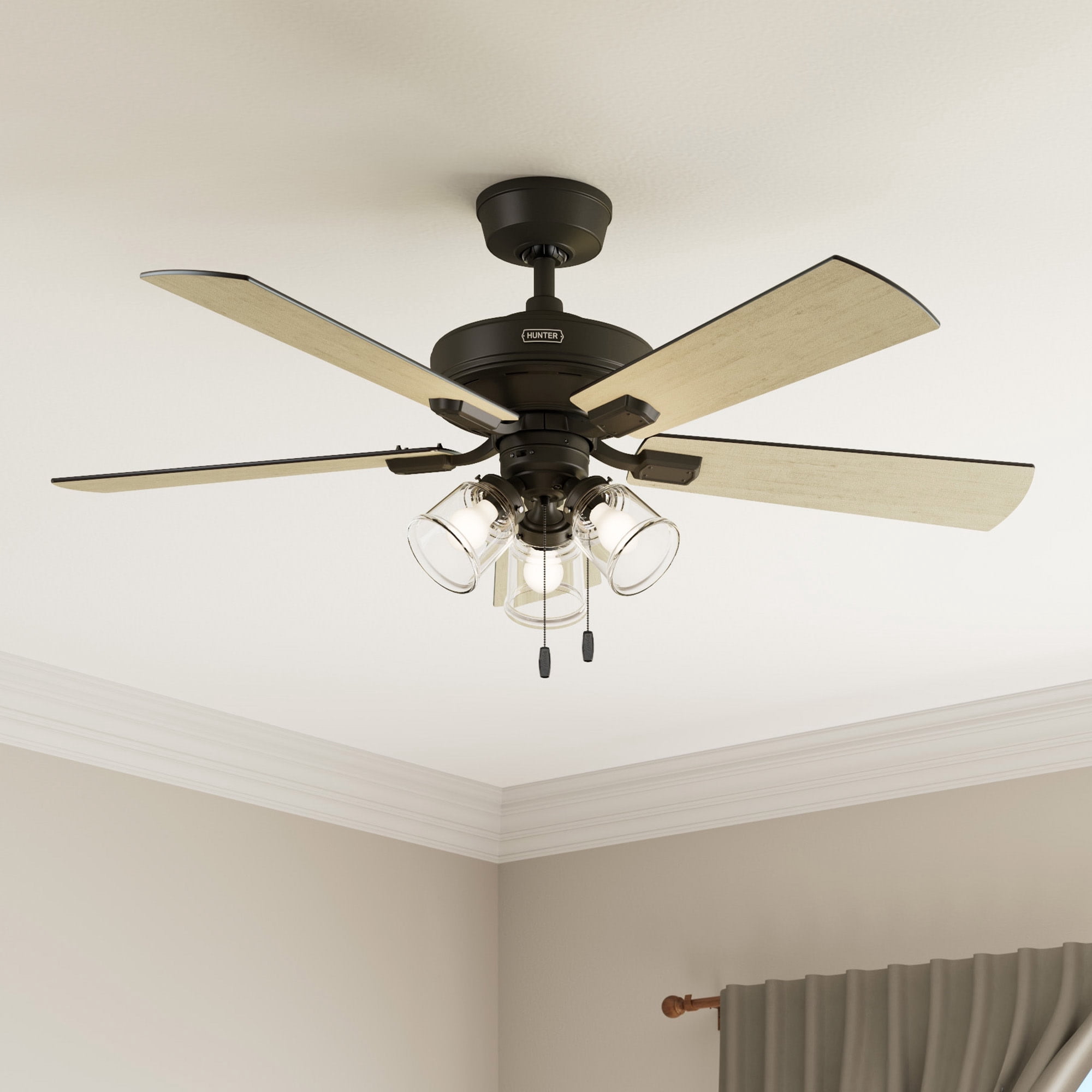 Hunter 52 inch Indoor Ceiling Fan with LED Lights and Pull Chain - Standard Mount Ceiling Fan, 5 Blades, For Bedroom, Living Room, or Kitchen, 3.5 inch Downrod - Crestfield 52536, Noble Bronze