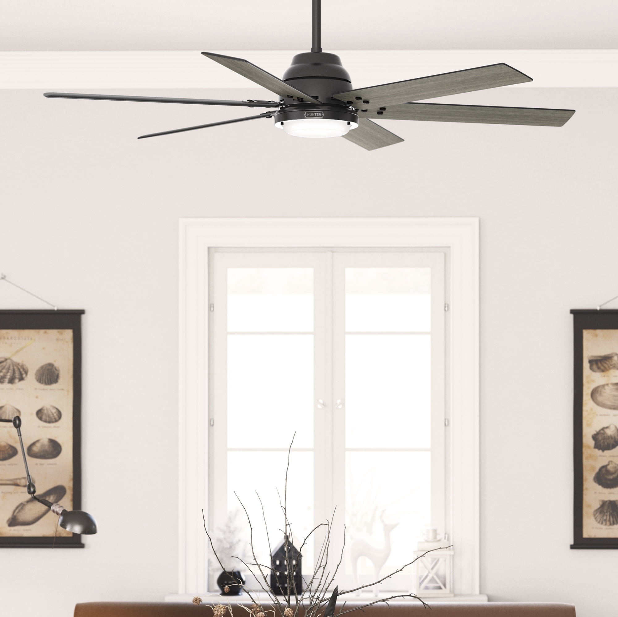 Hunter 60 inch Indoor Ceiling Fan with LED Light and Remote Control - Black Smart Ceiling Fan, Standard Mount, 6 Blades, For Bedroom or Living Room, Quiet - Gravity 51951, Matte Black