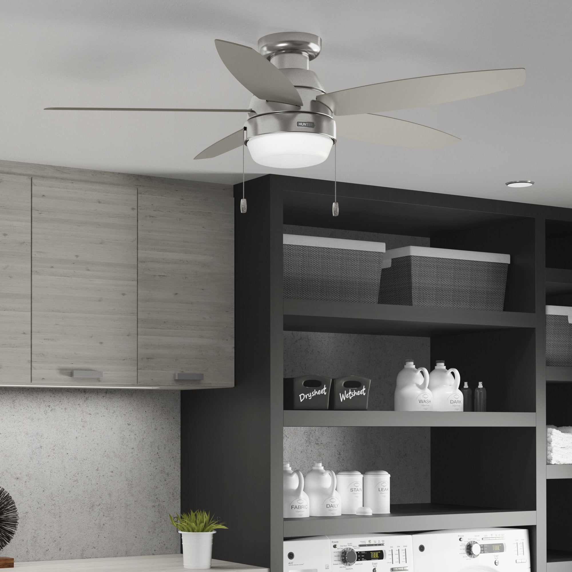 Hunter - Lilliana Indoor Low Profile Ceiling Fan With Light, 52-inch, Brushed Nickel, Casual-style, 3-speed WhisperWind Motor, 52419, for Living Rooms, Bedrooms