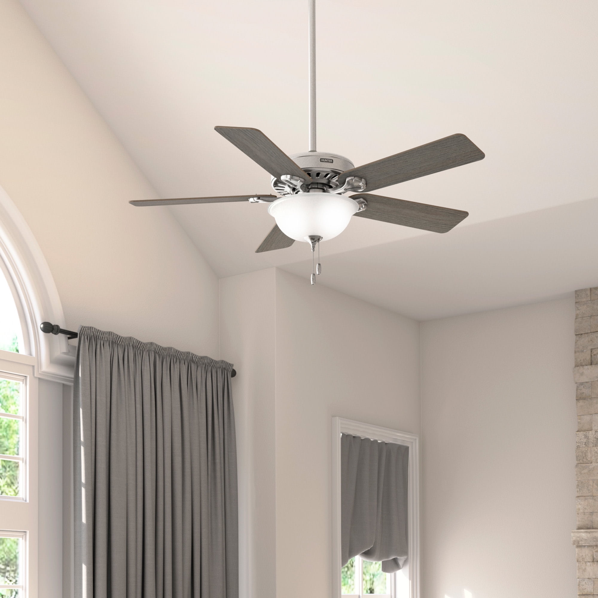 Hunter - Pro's Best Indoor Ceiling Fan With Light, 52-inch, Brushed Nickel, Traditional-style, 6-speed, Energy Star, 52725, for living rooms, bedrooms, home offices, kitchens