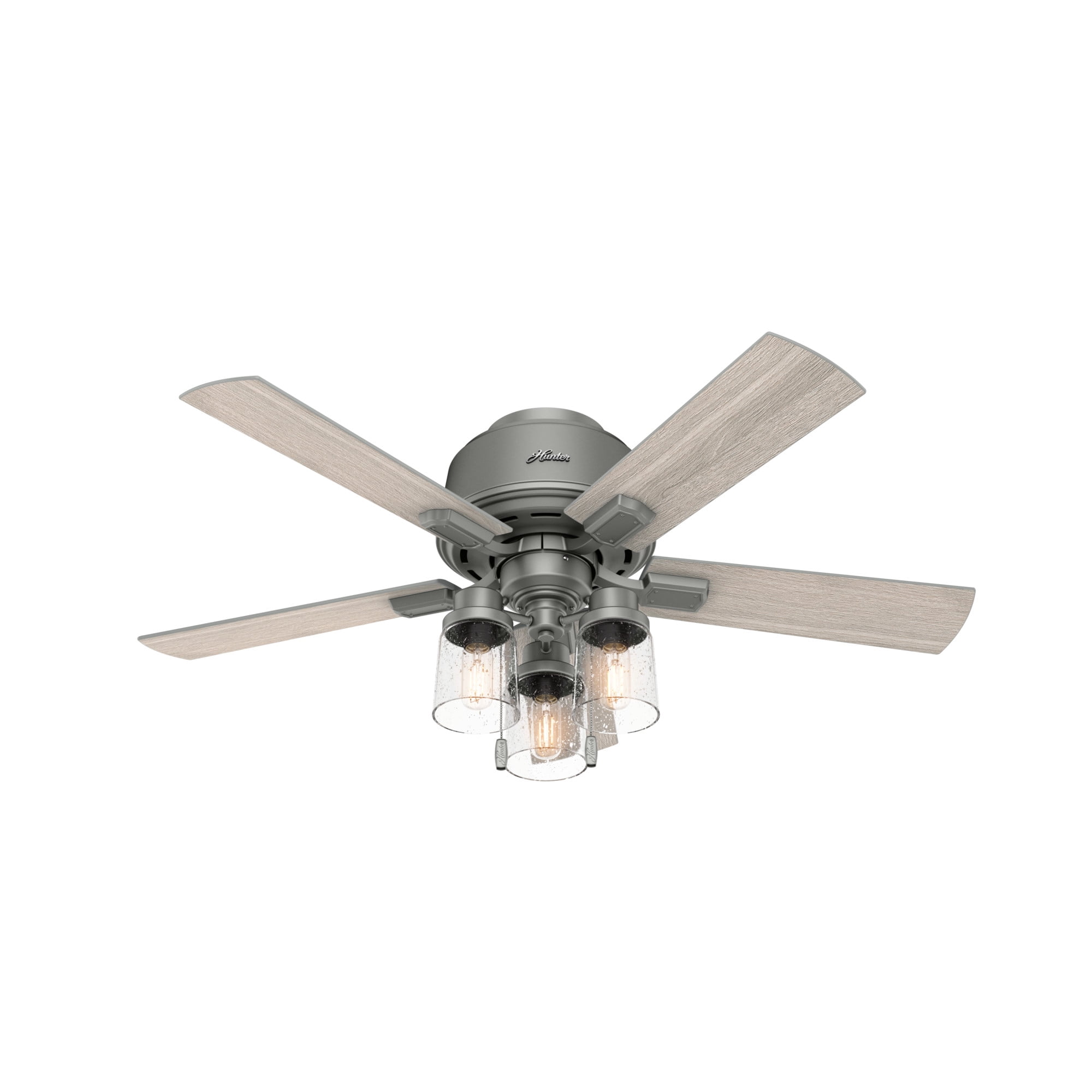 Hunter - Hartland Indoor Low Profile Ceiling Fan With Light, 44-inch, Matte Silver, Casual-style, 3-speed WhisperWind Motor, 50653, for Living Rooms, Bedrooms