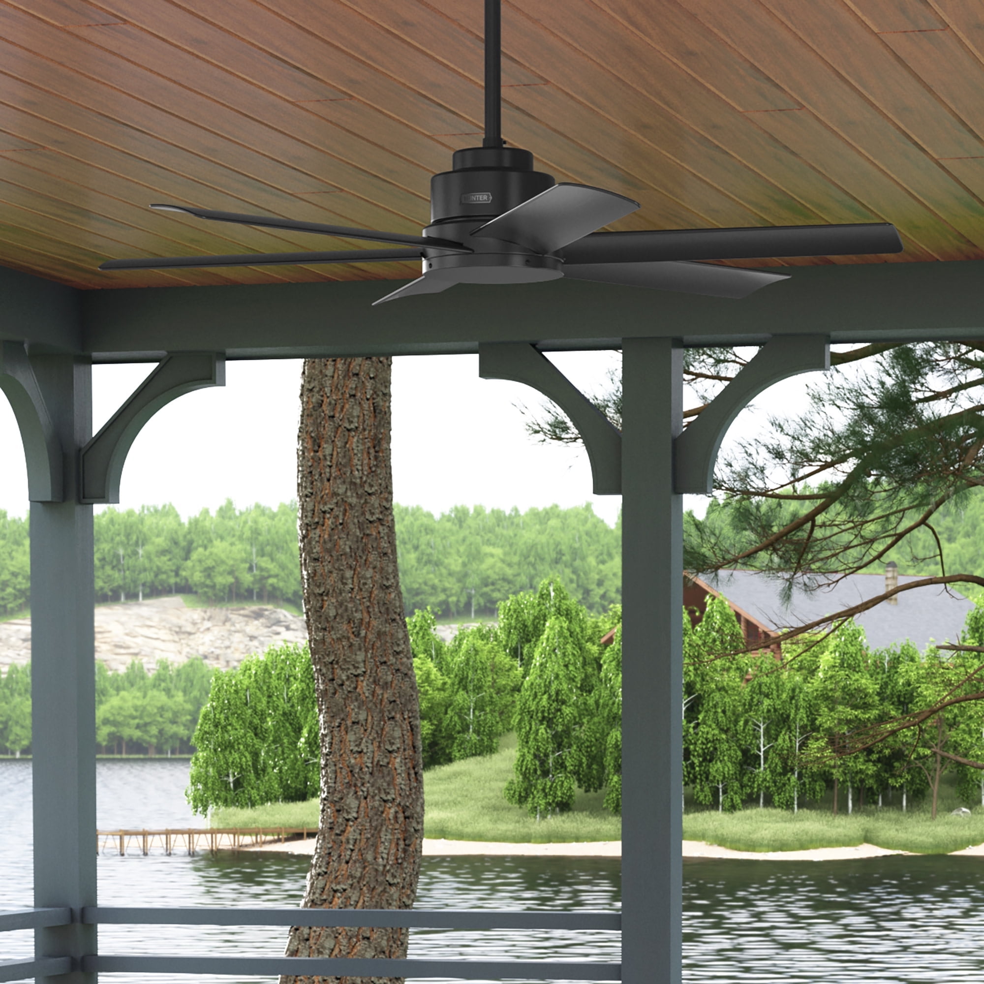 Hunter 52 inch Outdoor or Indoor Ceiling Fan No Light - Black Ceiling Fan without Light, For Patio, Porch, Garage, or Living Room, Standard Mount, 6 Blades, Wall Control - Kennicott 51180, Matte Blac