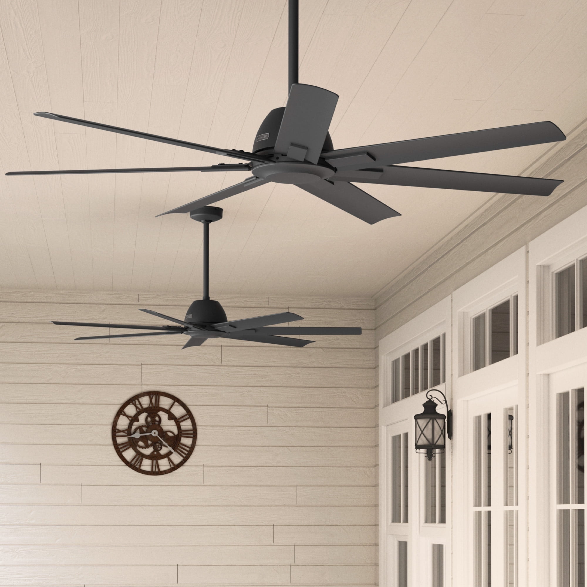 Hunter 60 inch Outdoor or Indoor Ceiling Fan without Light - Black Ceiling Fan with Wall Control, For Patio, Garage, or Porch, Quiet, Standard Mount, 7 Blades - Downtown 51590, Matte Black