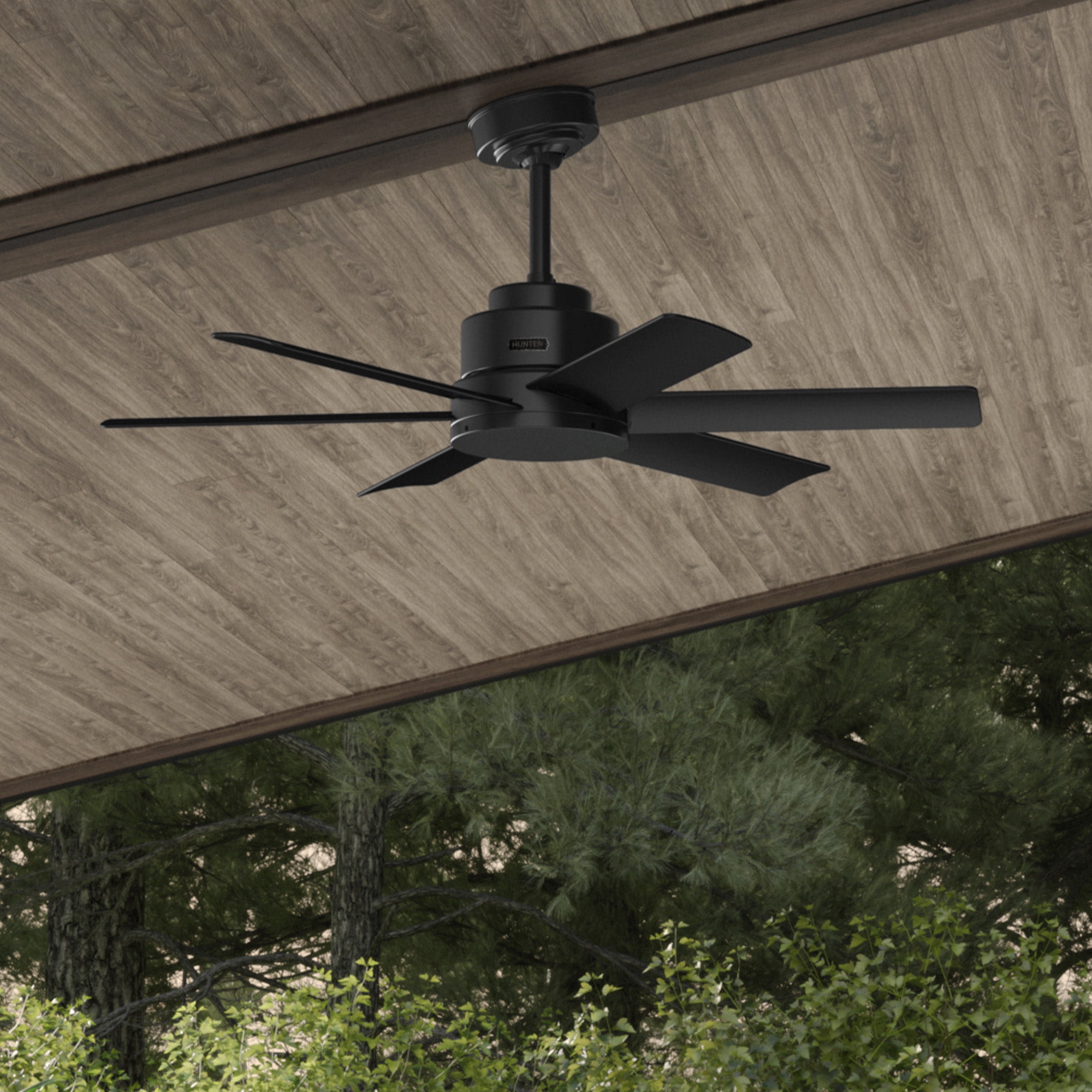 Hunter - Kennicott Indoor/Outdoor Ceiling Fan, Wall Control, 44-inch, Matte Black, Casual-style, 3-speed WhisperWind Motor, 59613, for Porches, Bathrooms