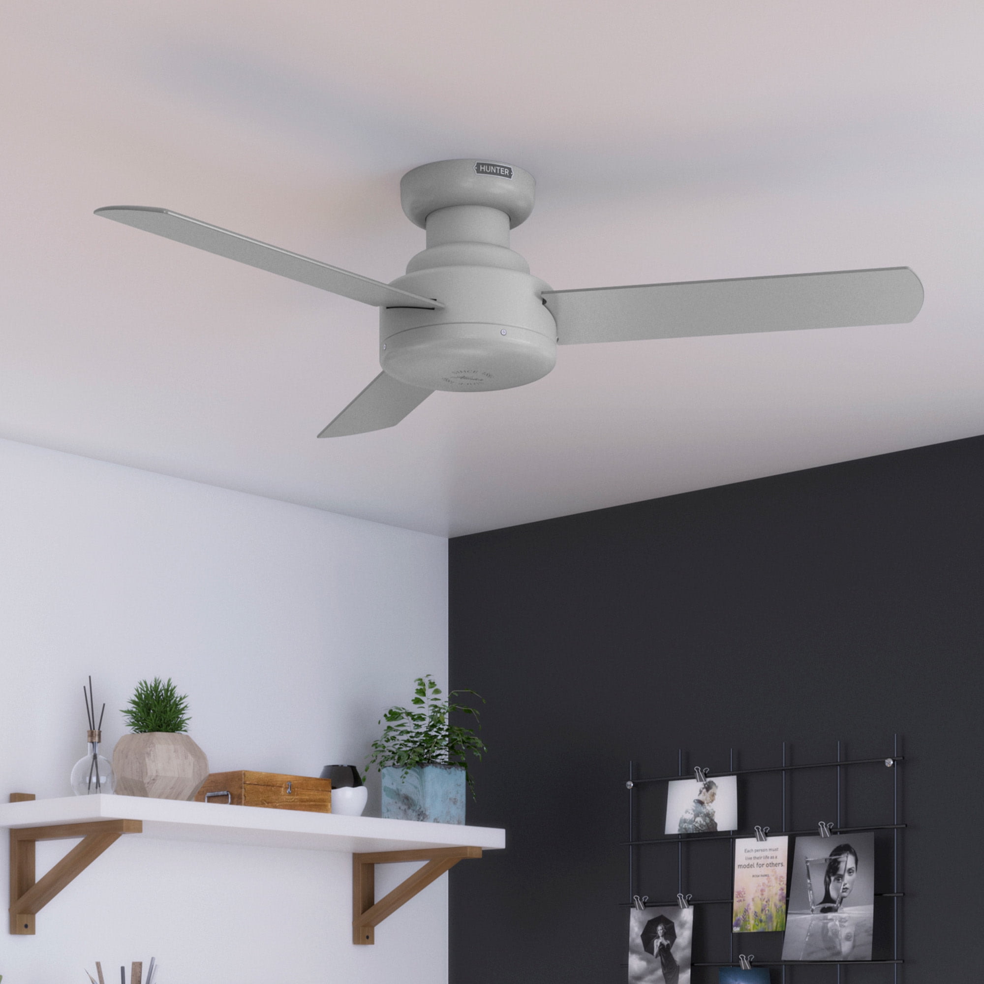 Hunter - Presto Indoor Low Profile Ceiling Fan, Wall Control, 44-inch, Dove Grey, Casual-style, 3-speed WhisperWind Motor, 52404, for Living Rooms, Bedrooms