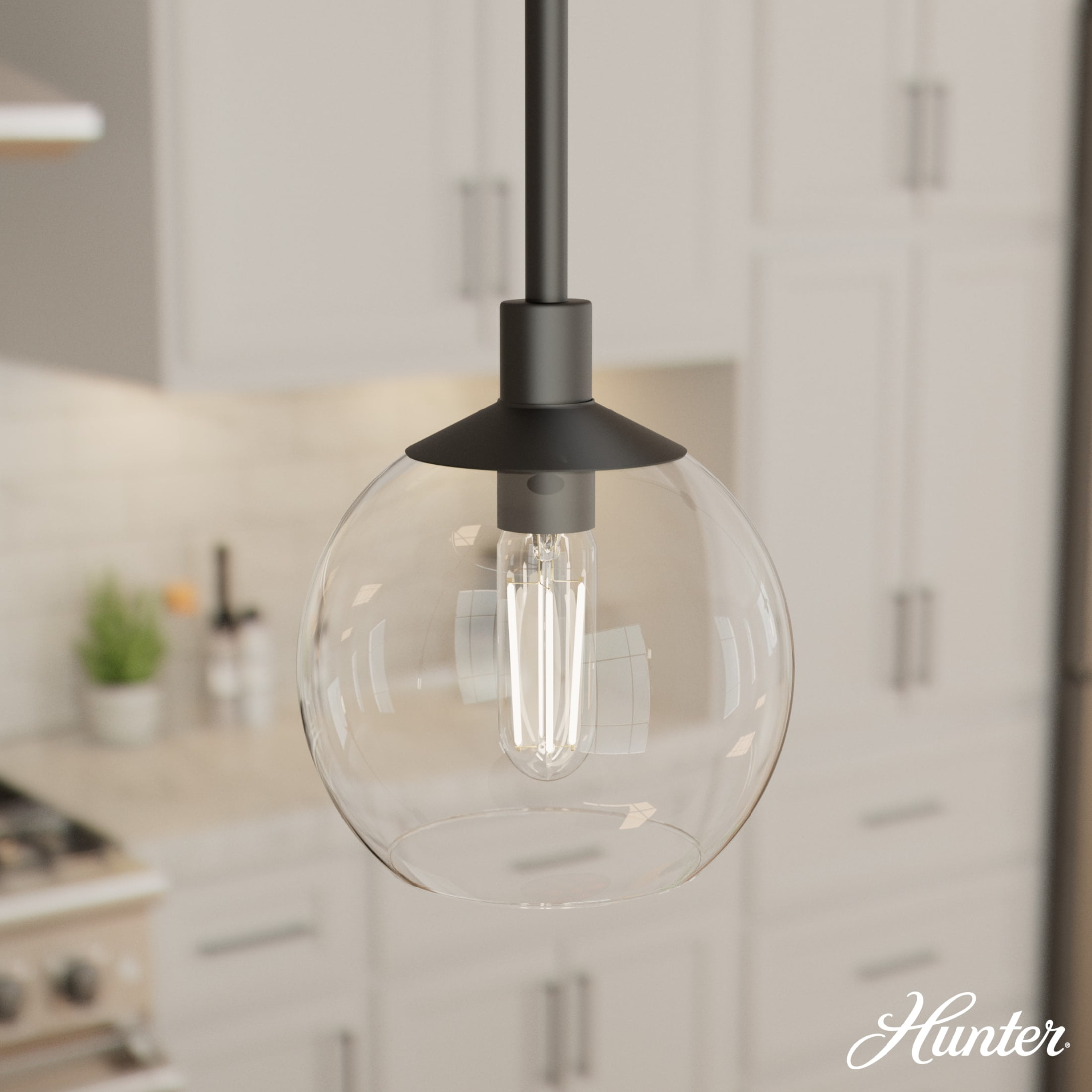Hunter - Xidane 1-light Matte Black, Mini Pendant Light, Dimmable, Mid Century Modern Style, Globe Shaped, for Bedrooms, Dining, Living Rooms - 19508