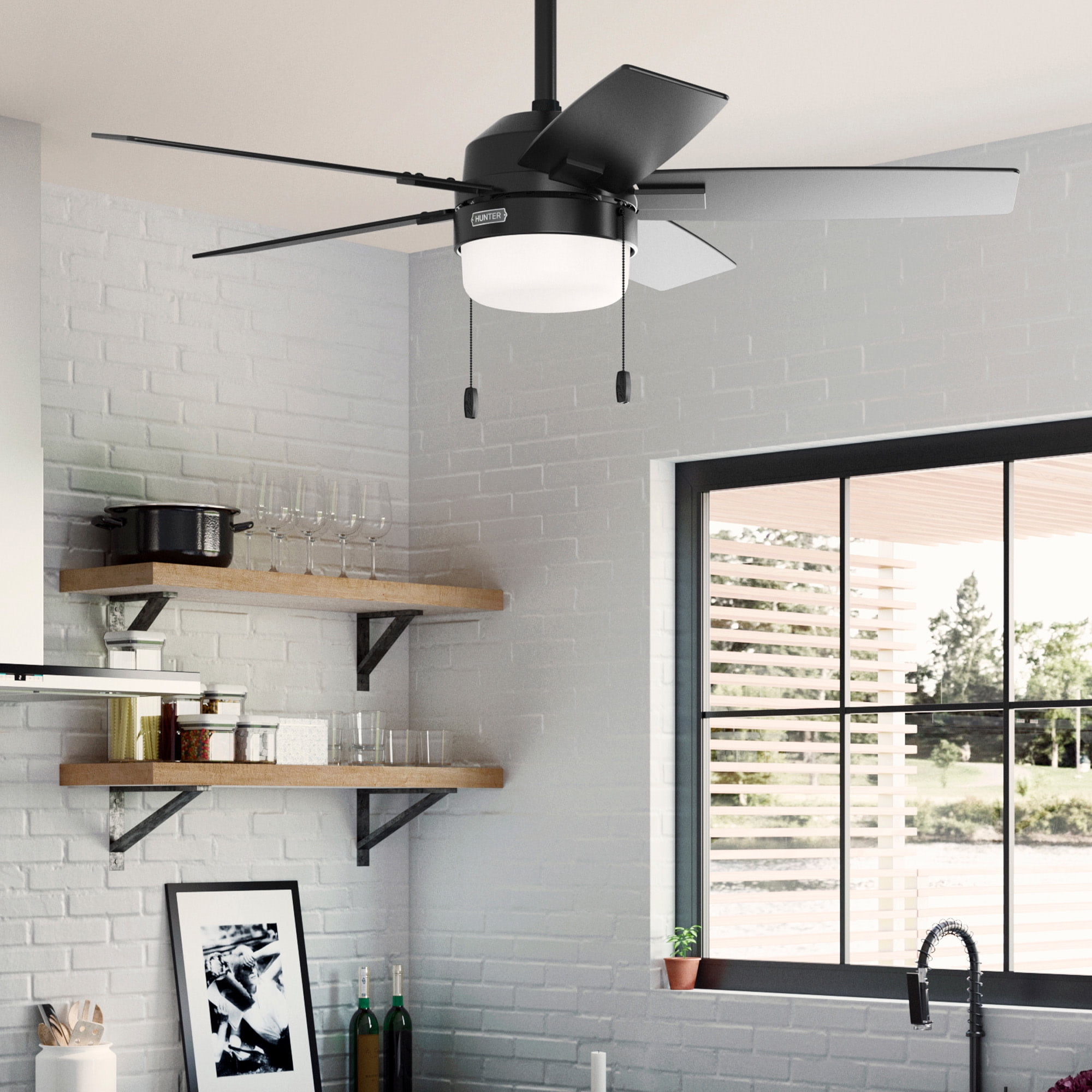 Hunter - Anisten Indoor Ceiling Fan With Light, 44-inch, Matte Black, Modern-style, 4-speed, Energy Star, 52775, for living rooms, bedrooms, home offices, kitchens