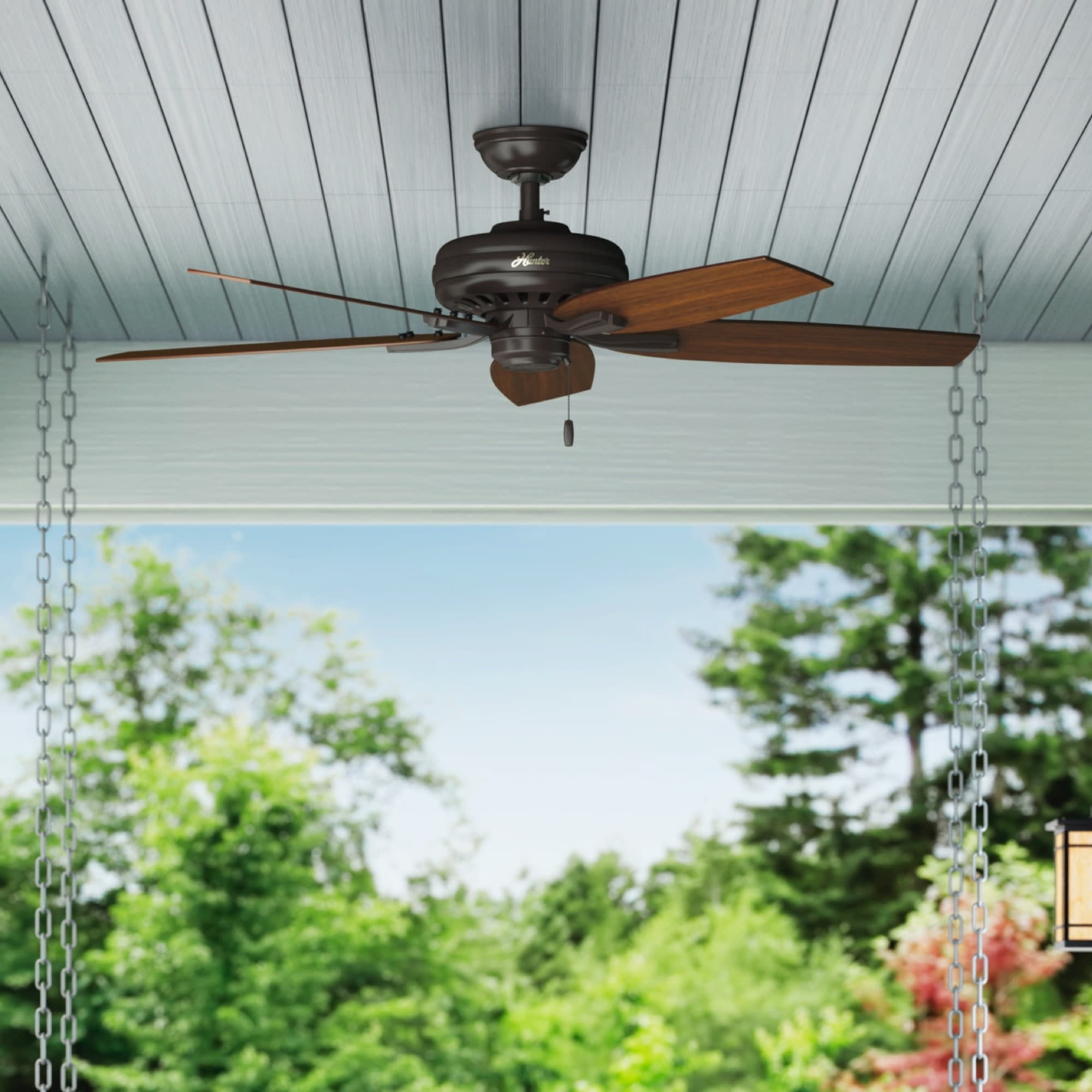 Hunter - Newsome Indoor/Outdoor Ceiling Fan, 52-inch, Premier Bronze, Traditional-style, 3-speed WhisperWind Motor, 53323, for porches, patios, sunrooms, bathrooms