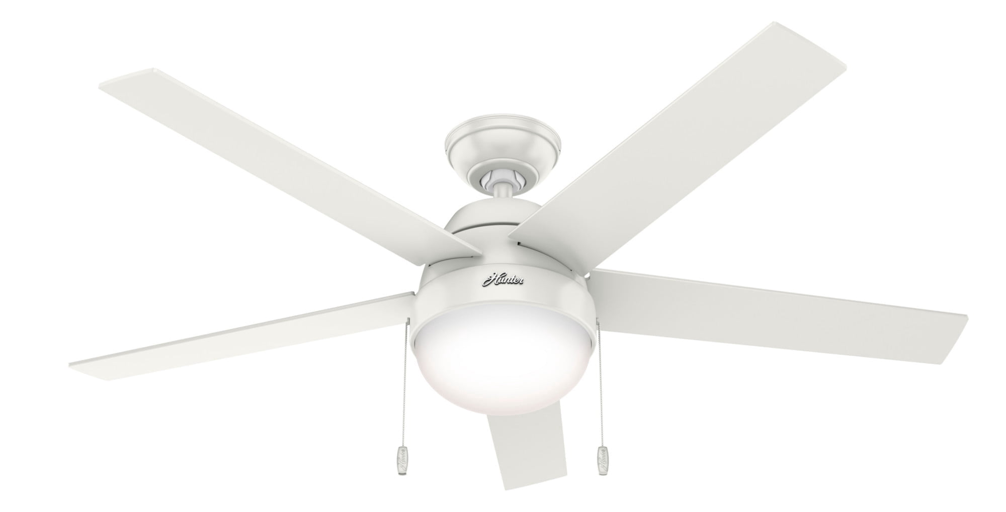 Hunter 52 inch Indoor Ceiling Fan with LED Light - White Ceiling Fan with Pull Chain, For Bedroom, Living Room, or Kitchen, Standard Mount, No Remote, 5 Blades - Anslee 50231, Fresh White