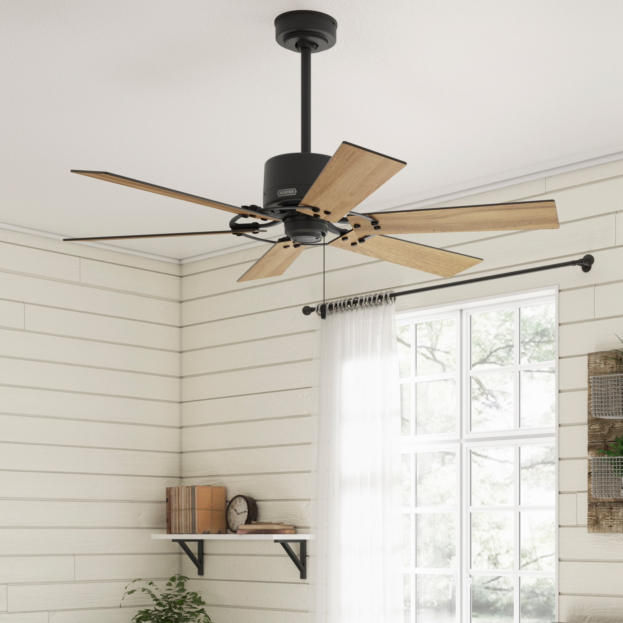 Hunter - Gilrock Indoor Ceiling Fan, 52-inch, Matte Black, Farmhouse-style, 3-speed WhisperWind Motor, 51817, for Living Rooms, Bedrooms