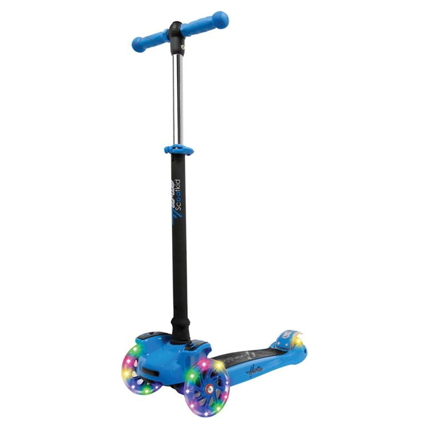 Hurtle 3-Wheeled Scooter for Kids - Wheel LED Lights, Adjustable Lean-to-Steer Handlebar, and Foldable Seat - Sit or Stand Ride with Brake - Perfect Gift for Boys and Girls Ages 1-14 Years Old - Blue