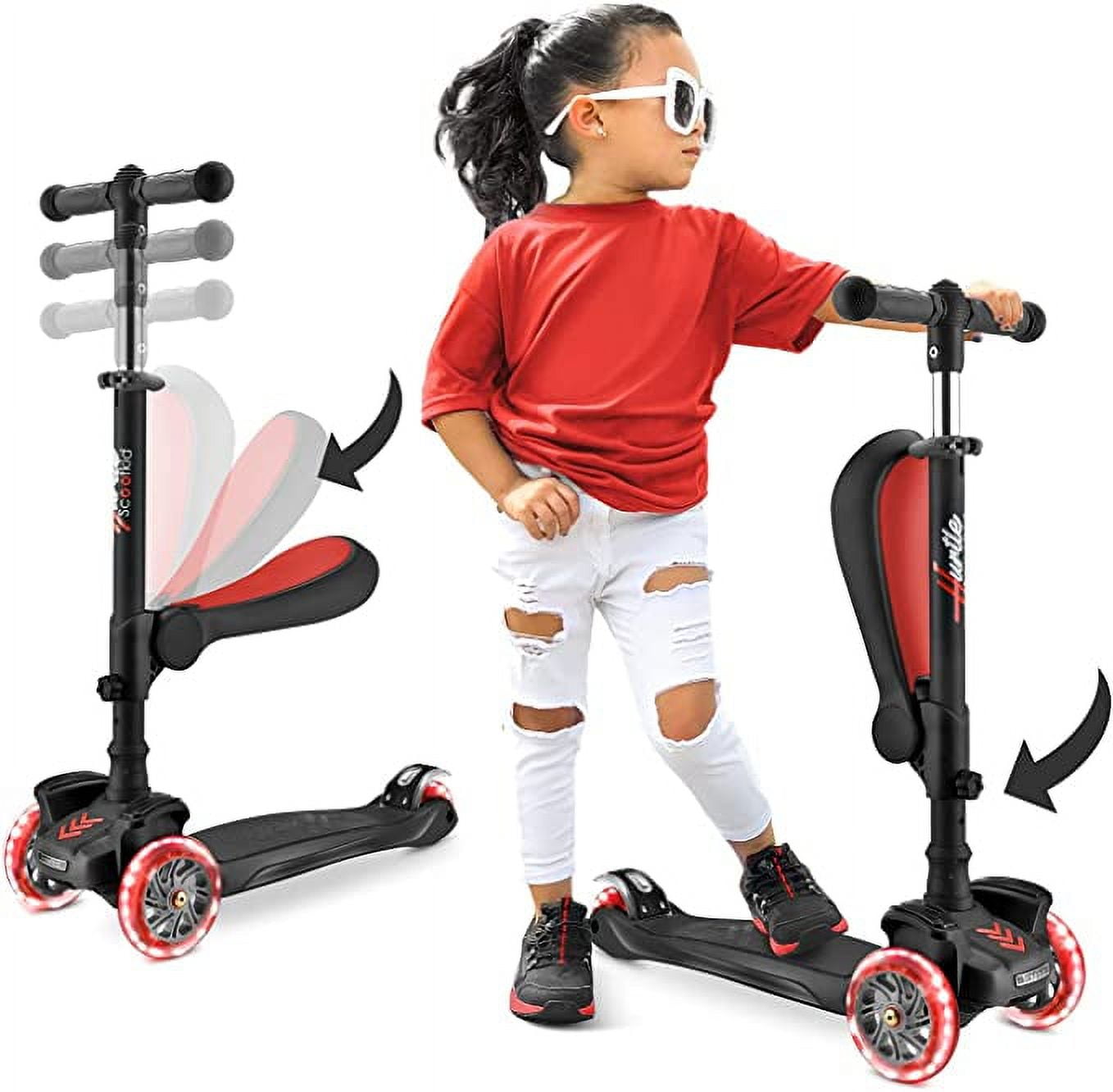 Hurtle 3 Wheeled Stand & Cruise Child/Toddlers Toy Folding Kick Scooters W/ Adjustable Height