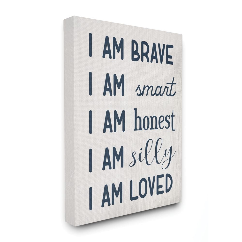 I am Loved Family Kids Word Blue Design Super Oversized Stretched Canvas Wall Art by Daphne Polselli