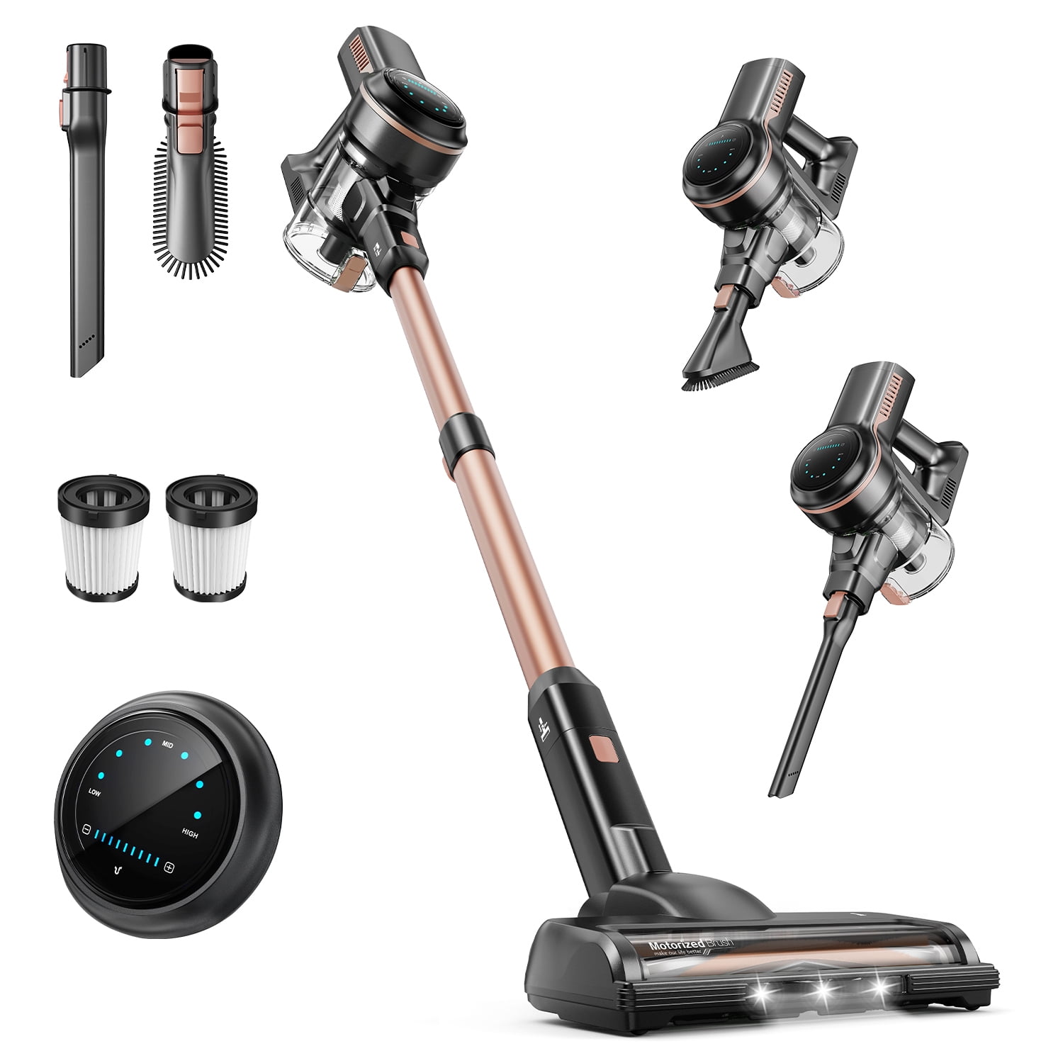 INSE 32Kpa Cordless Vacuum Cleaner with Brushless Motor, 6 in 1 Stick Vacuum Lightweight for Hard Floor Carpet Pet Hair, S7P Gold