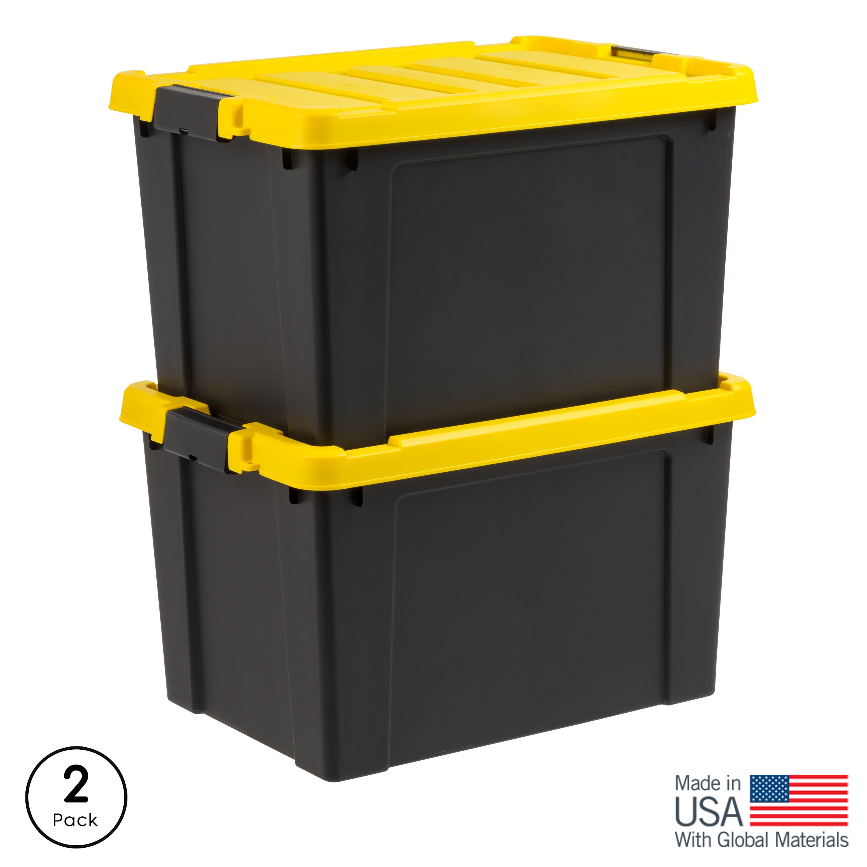 IRIS 19 Gallon Black Plastic Latching Storage Bin with Lid Tote, Plastic Storage Container with Lid, 2-Pack