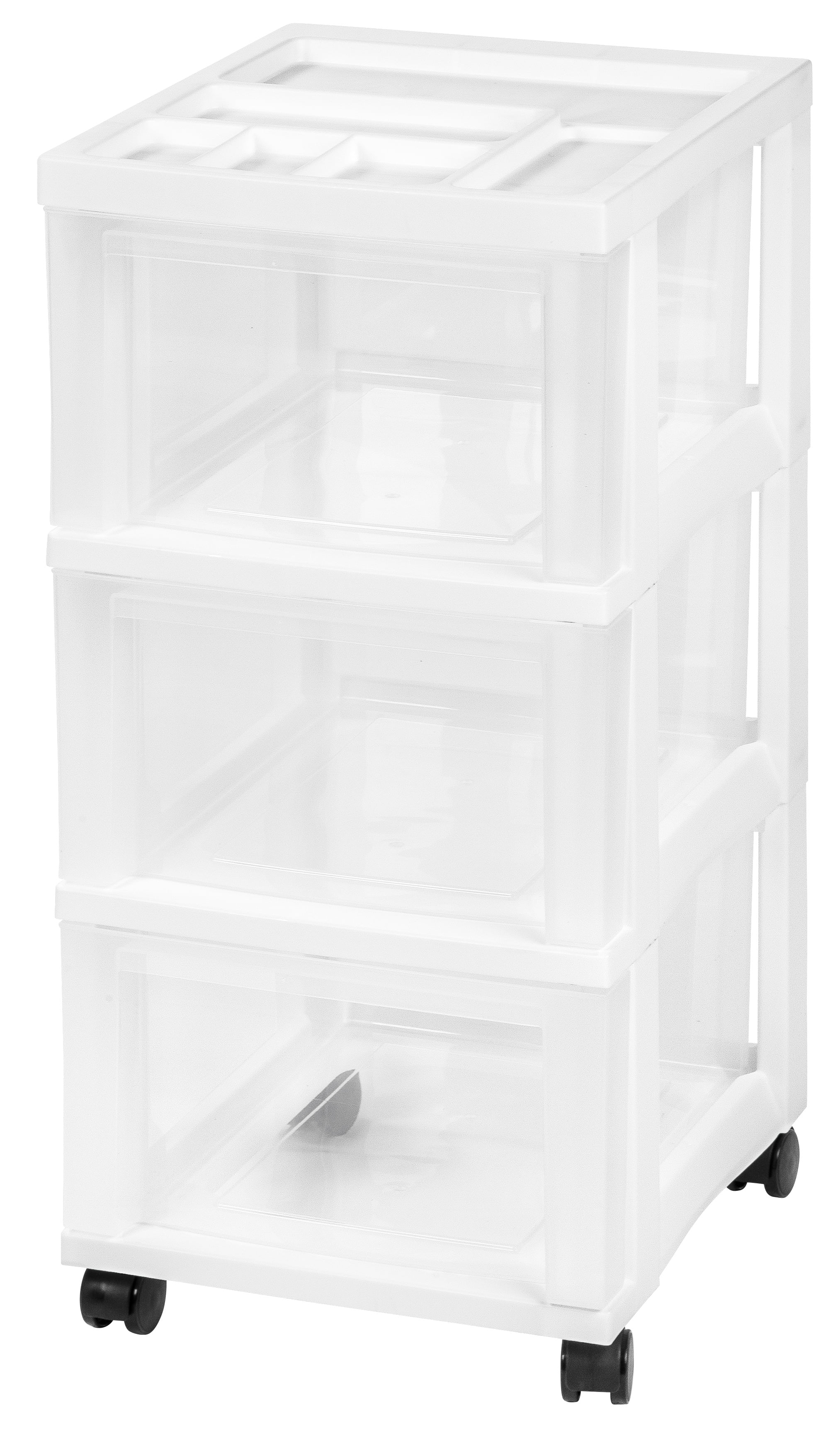 IRIS USA 3-Drawer Storage Cart with Organizer Top with Wheels, Plastic, White