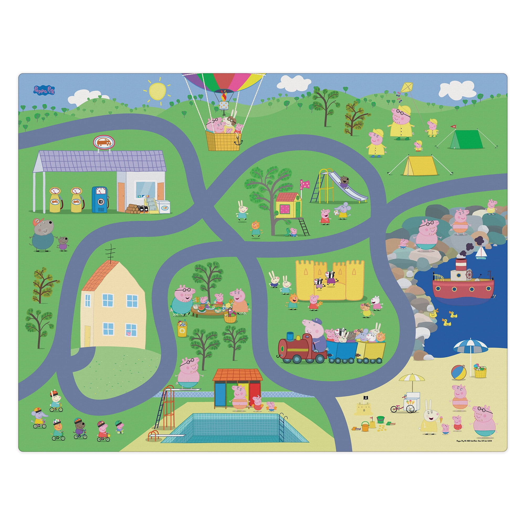 Imaginmat: Jumbo -Peppa Pig - Floor Playmat & 2 Toy Cars, 47 x 61", 2 Character Vehicles, Durable EVA Foam Mat, Portable, Licensed, Kids Ages 3+