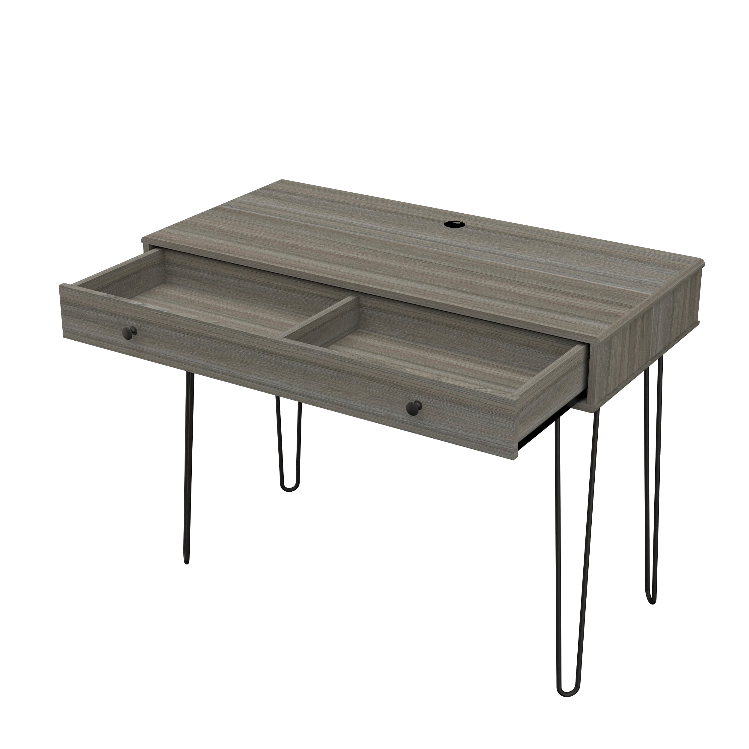 Inval America 1 Drawer Computer Desk with Hairpin Legs in Gray Smoke Oak