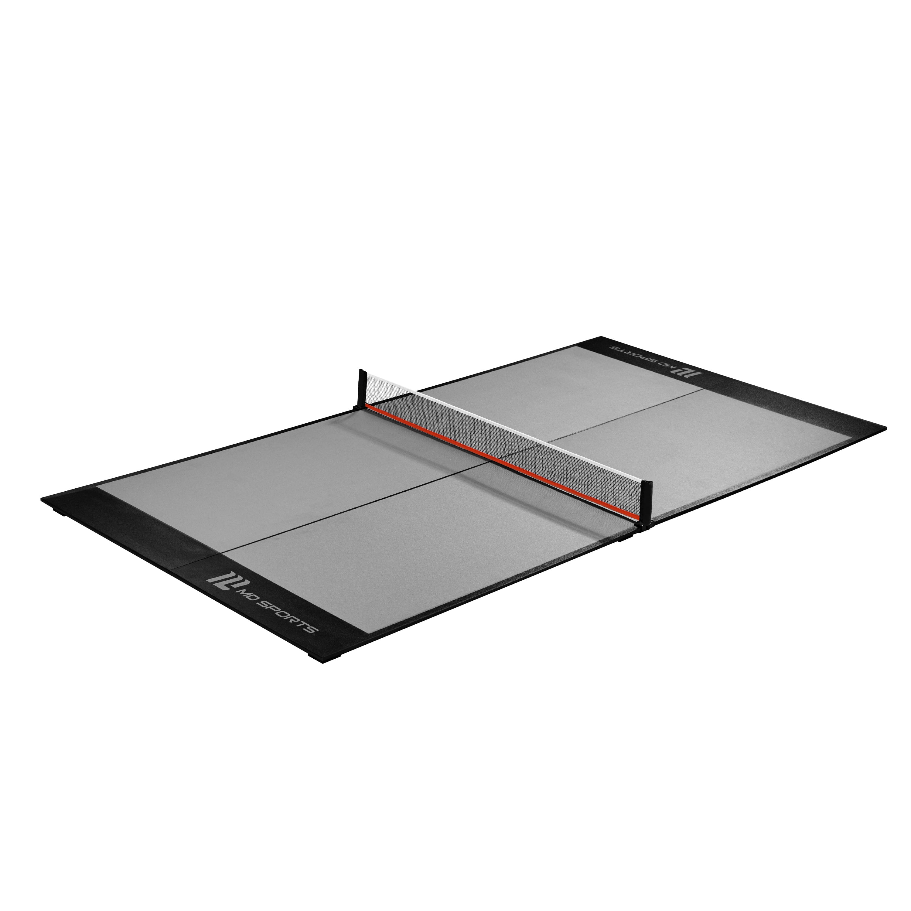 7-ft Table Tennis Conversion Top, 9mm Playfield, Net Included, Gray, and 4 Piece Top Folds for Storage by MD Sports