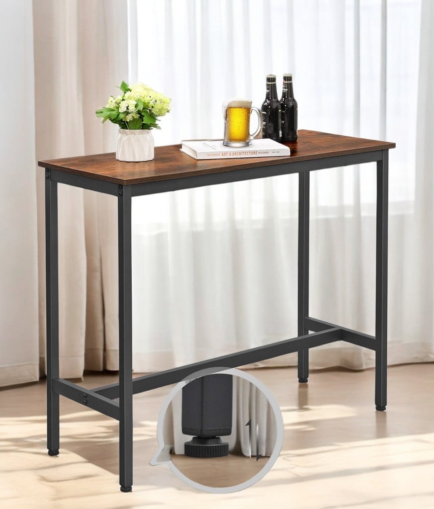 Industrial Narrow Bar Table, 15.7" x 39.4" x 35.4", Rustic Brown & Ink Black,High Pub Table