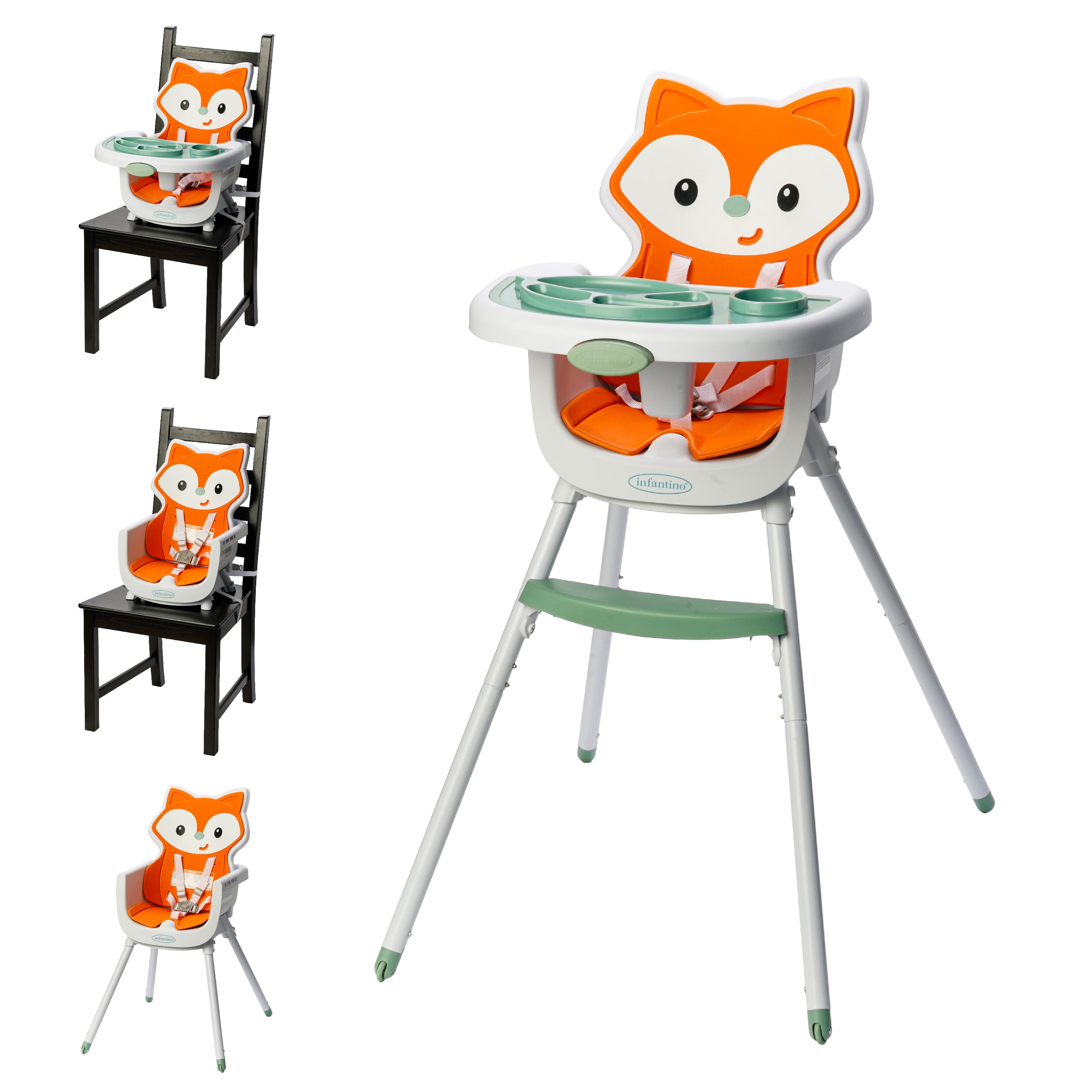 Infantino Grow-with-Me 4-in-1 Convertible High Chair, for Babies & Toddlers 6-36 Months, Orange Fox