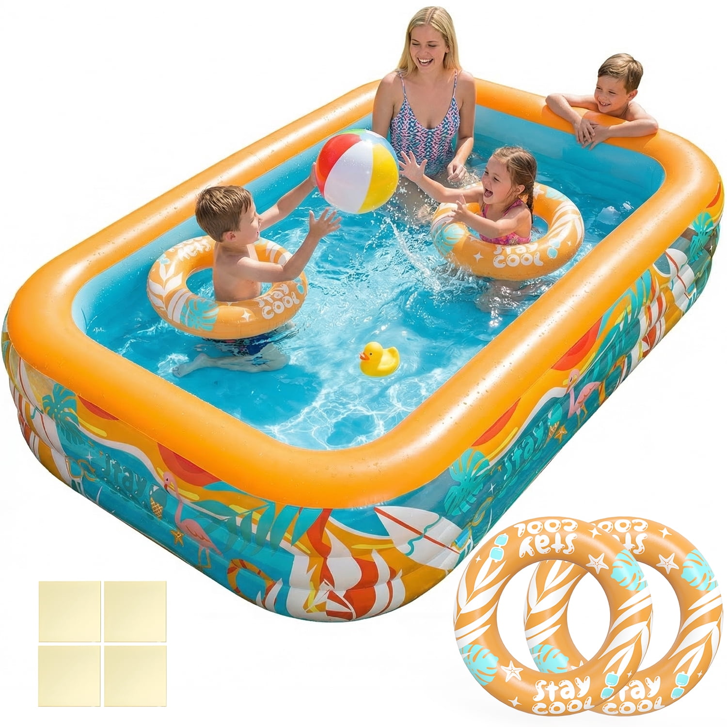 JoyStone Inflatable Pool for Kids and Adults, 120" x 72" x 22" Thickened Family Swimming Pool Paddling Pool with 2 Pool Floats, Summer Water Toy for Backyard, Garden