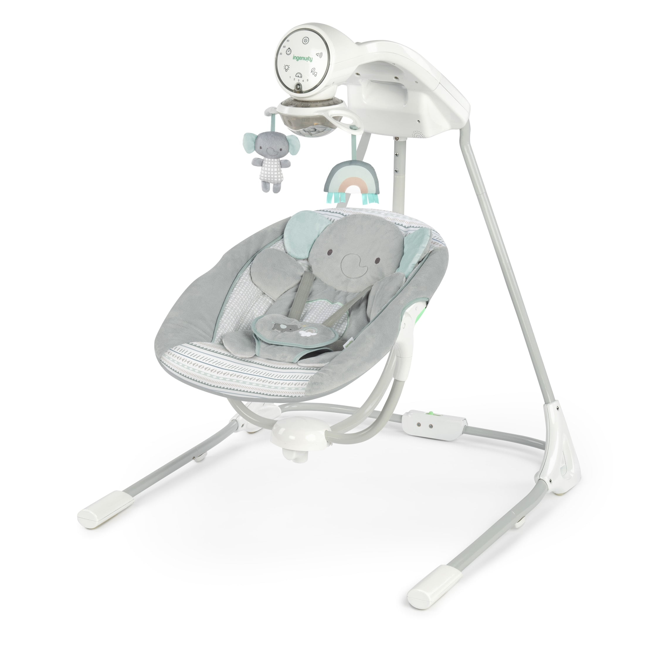 Ingenuity InLighten Baby Swing, Motorized Vibrating, Swivel Infant Seat, Gray