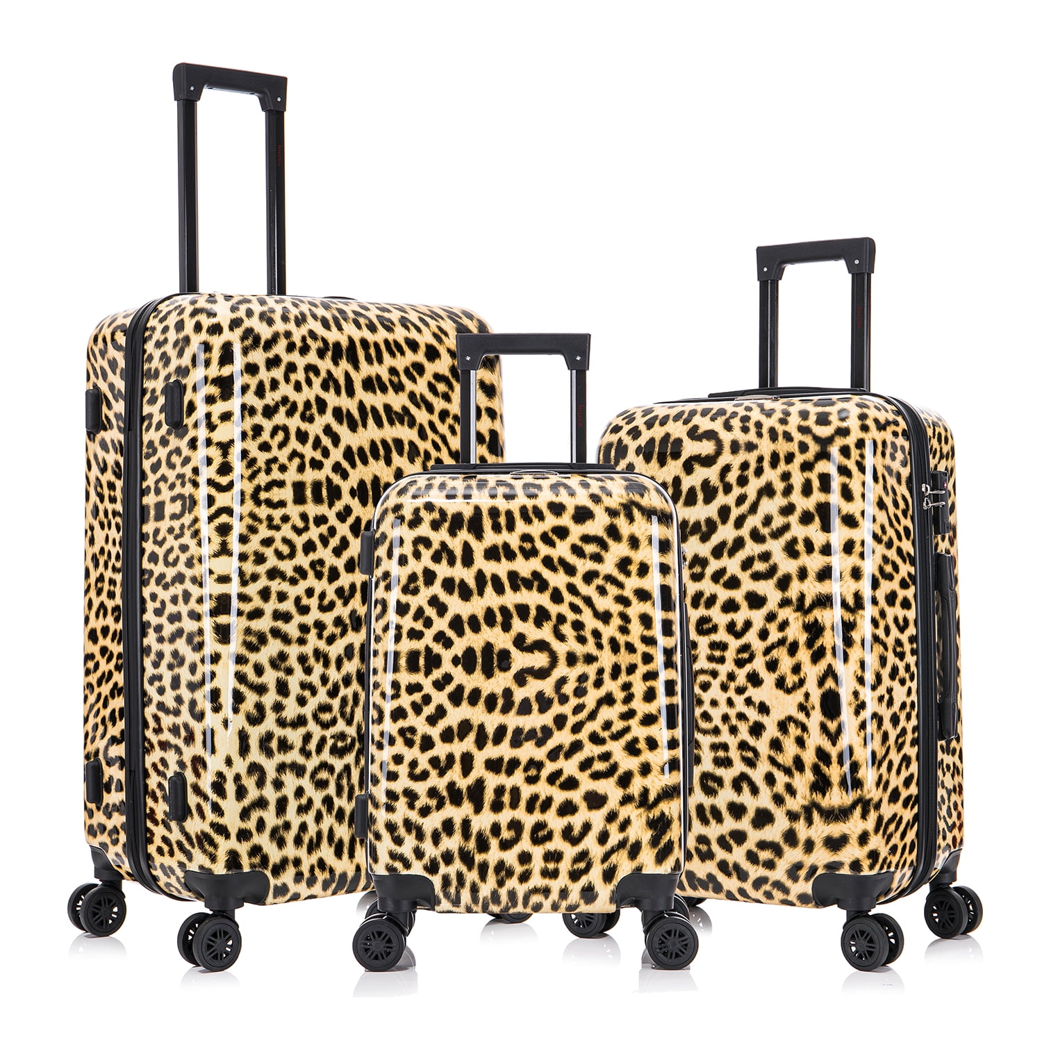 InUSA Print 3-Piece Hardside Luggage Sets with Spinner Wheels, Handle, Trolley, (20"/24"/28"), Cheetah