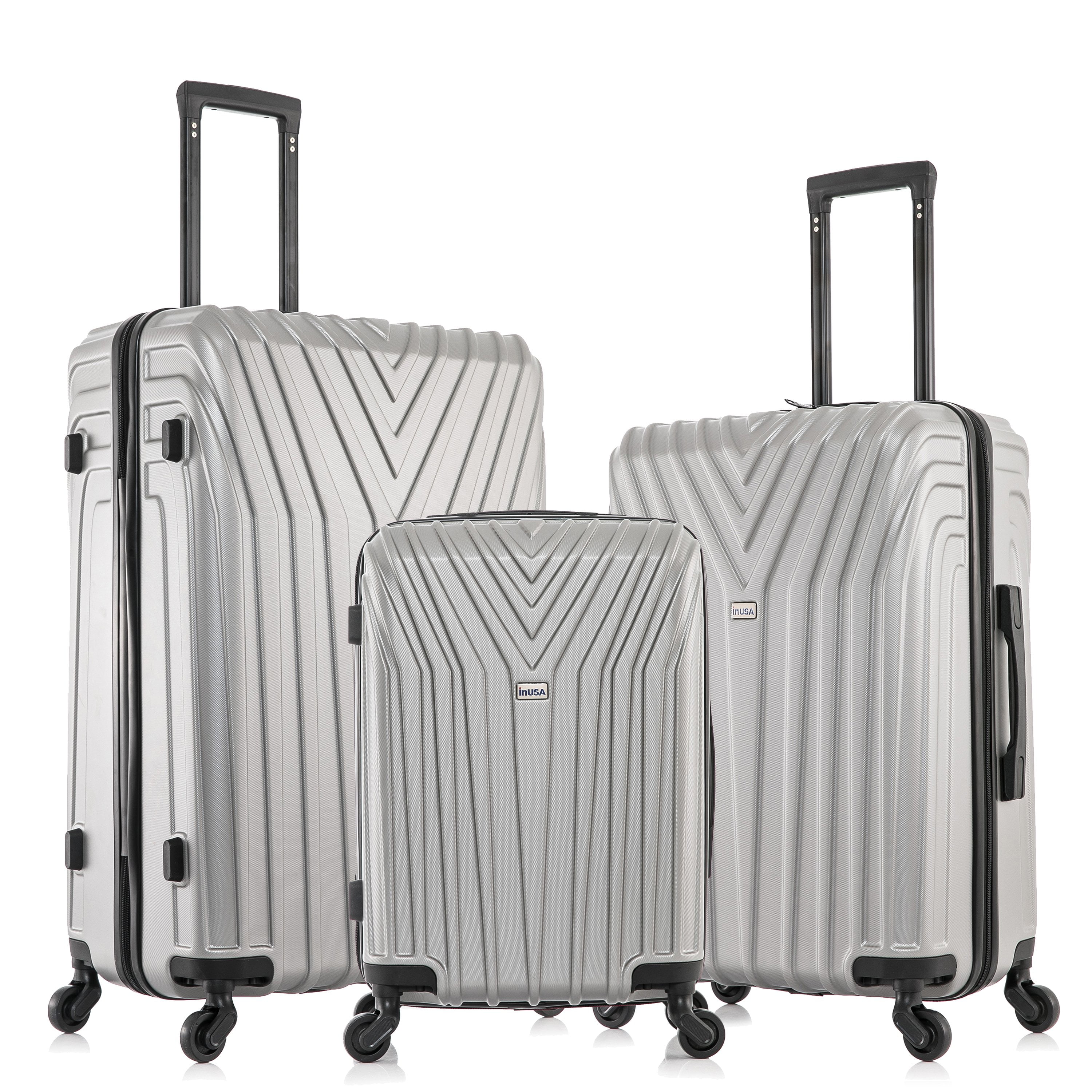 InUSA Vasty 3-Piece Hardside Luggage Sets with Spinner Wheels, Handle, and Trolley, (20"/24"/28"), Gray