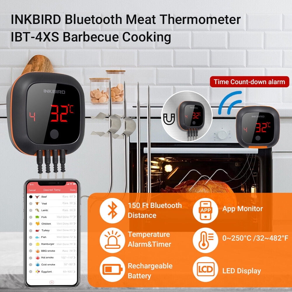 Inkbird IBT-4XS LED Display Wireless Grill Thermometer with 4 Probes