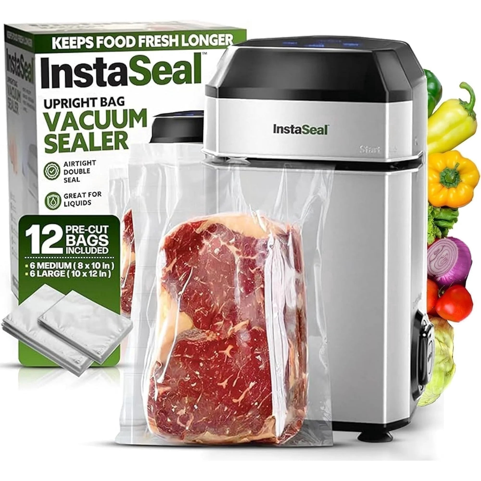 InstaSeal Food Vacuum Sealer Machine, Upright Vacuum Sealer Machine Allows to Vacuum Seal Liquids, Food Sealer, Keeps Food Fresh Longer As Seen on TV Products