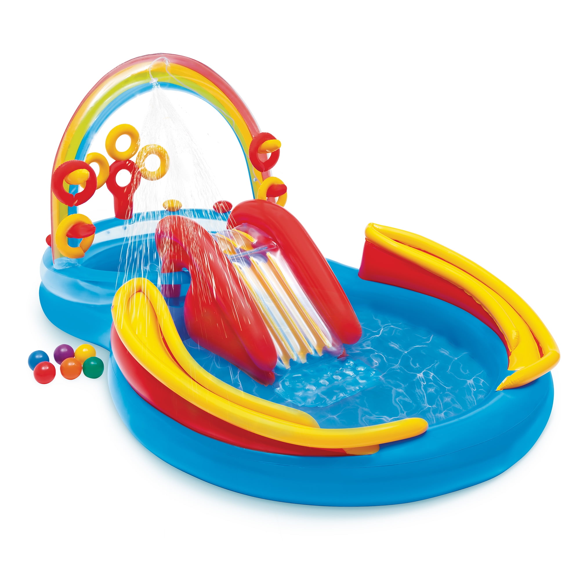 Intex 9.75 x 6.3 Ft Rainbow Slide Inflatable Pool Water Slide Ring Center
